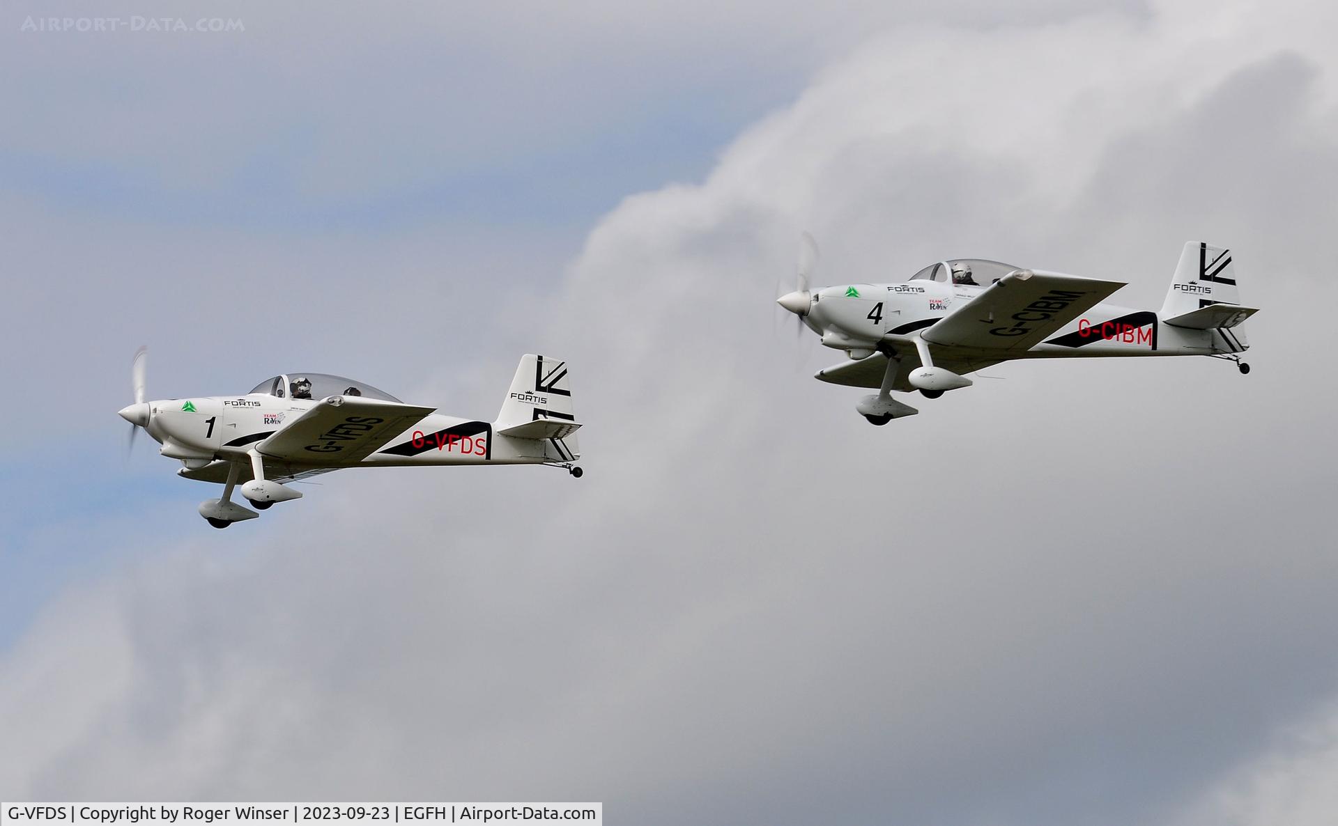 G-VFDS, 2012 Vans RV-8 C/N PFA 303-14637, Visiting RV-8 (Raven 1) leading G-CIBM (Raven 4).