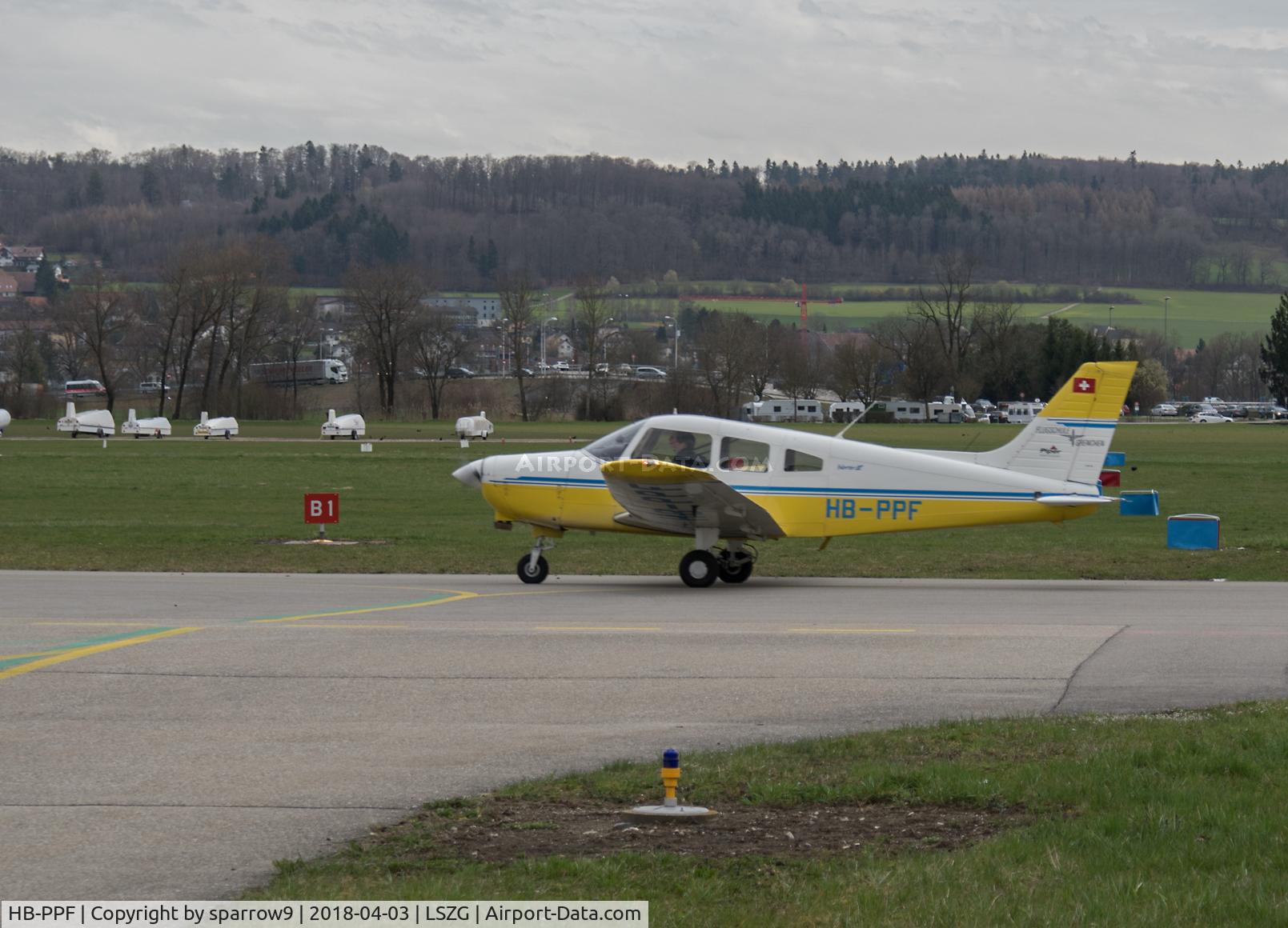HB-PPF, 1996 Piper PA-28-161 Warrior III C/N 2842011, At Genchen. Old paint scheme.