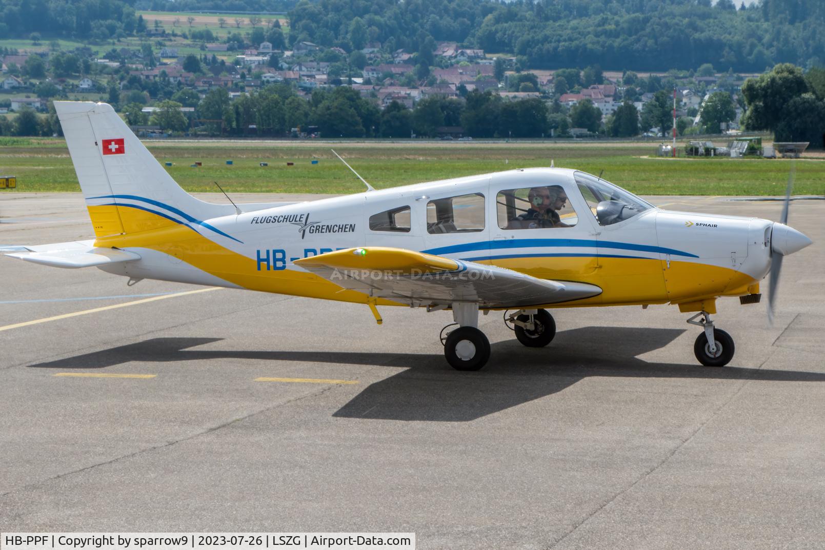 HB-PPF, 1996 Piper PA-28-161 Warrior III C/N 2842011, At Genchen. New paint scheme.