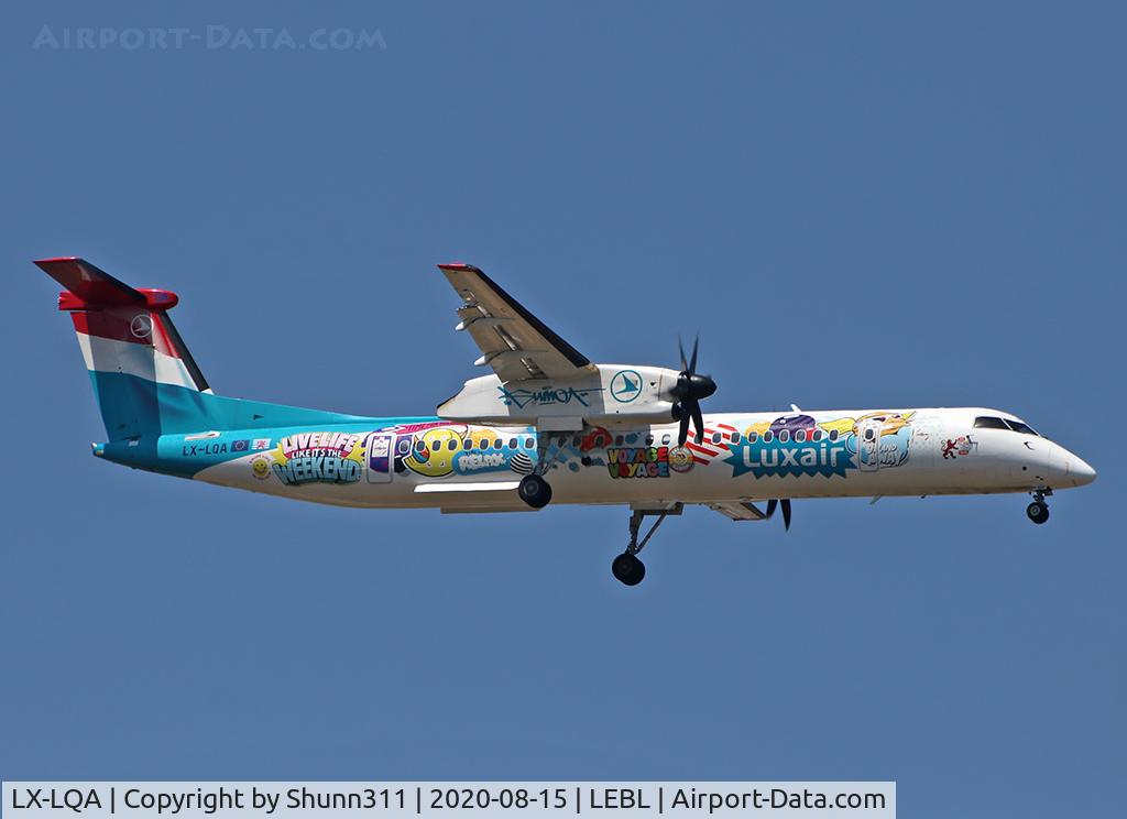LX-LQA, 2014 De Havilland Canada DHC-8-402 Dash 8 C/N 4468, Landing rwy 06L... Special c/s