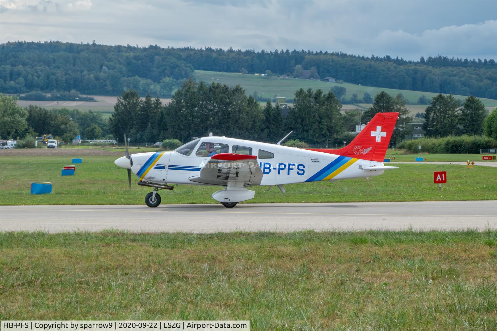 HB-PFS, 1980 Piper 28-181 C/N 28-8190083, At Grenchen. HB-registered since 1980-12-02.