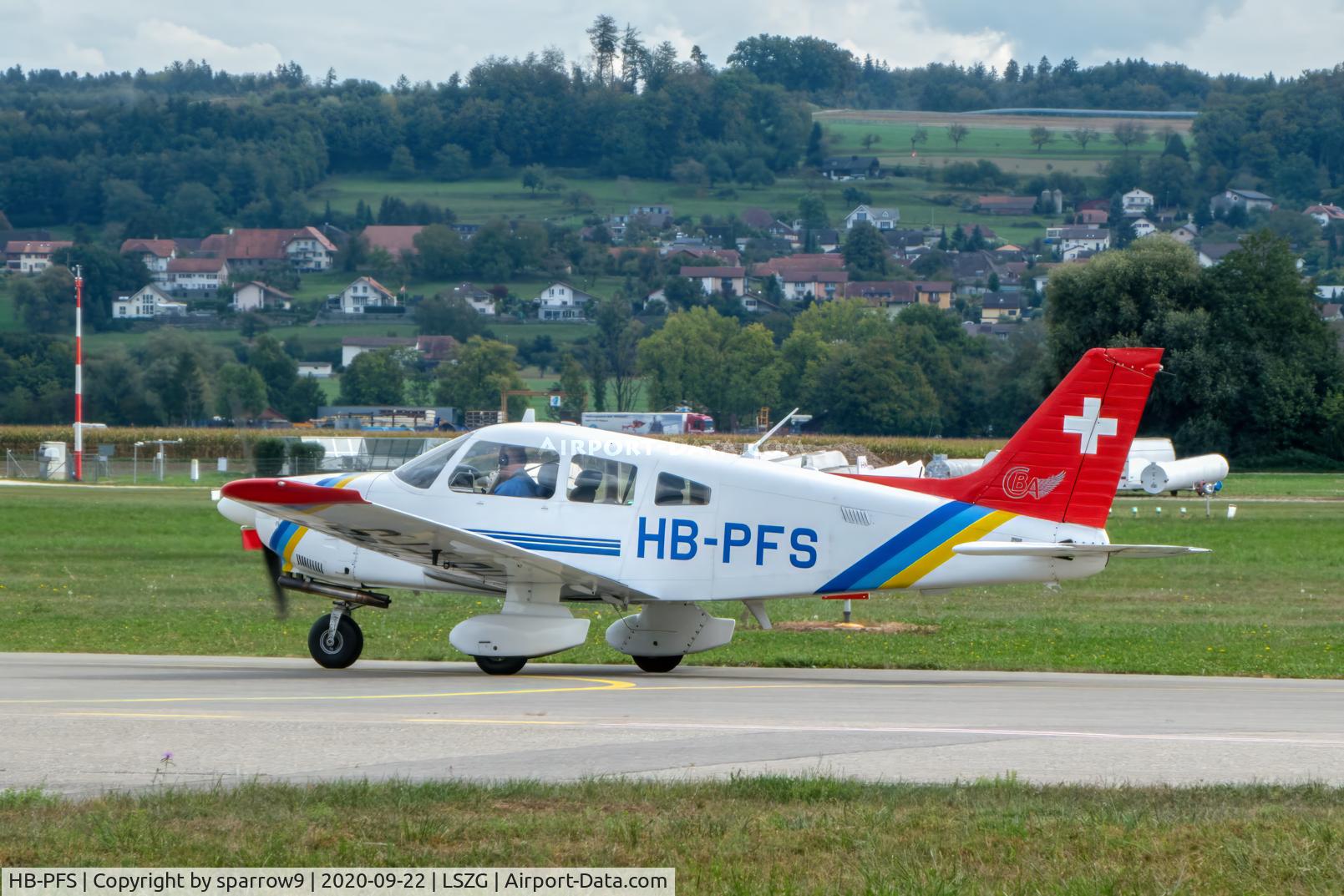 HB-PFS, 1980 Piper 28-181 C/N 28-8190083, At Grenchen. HB-registered since 1980-12-02.