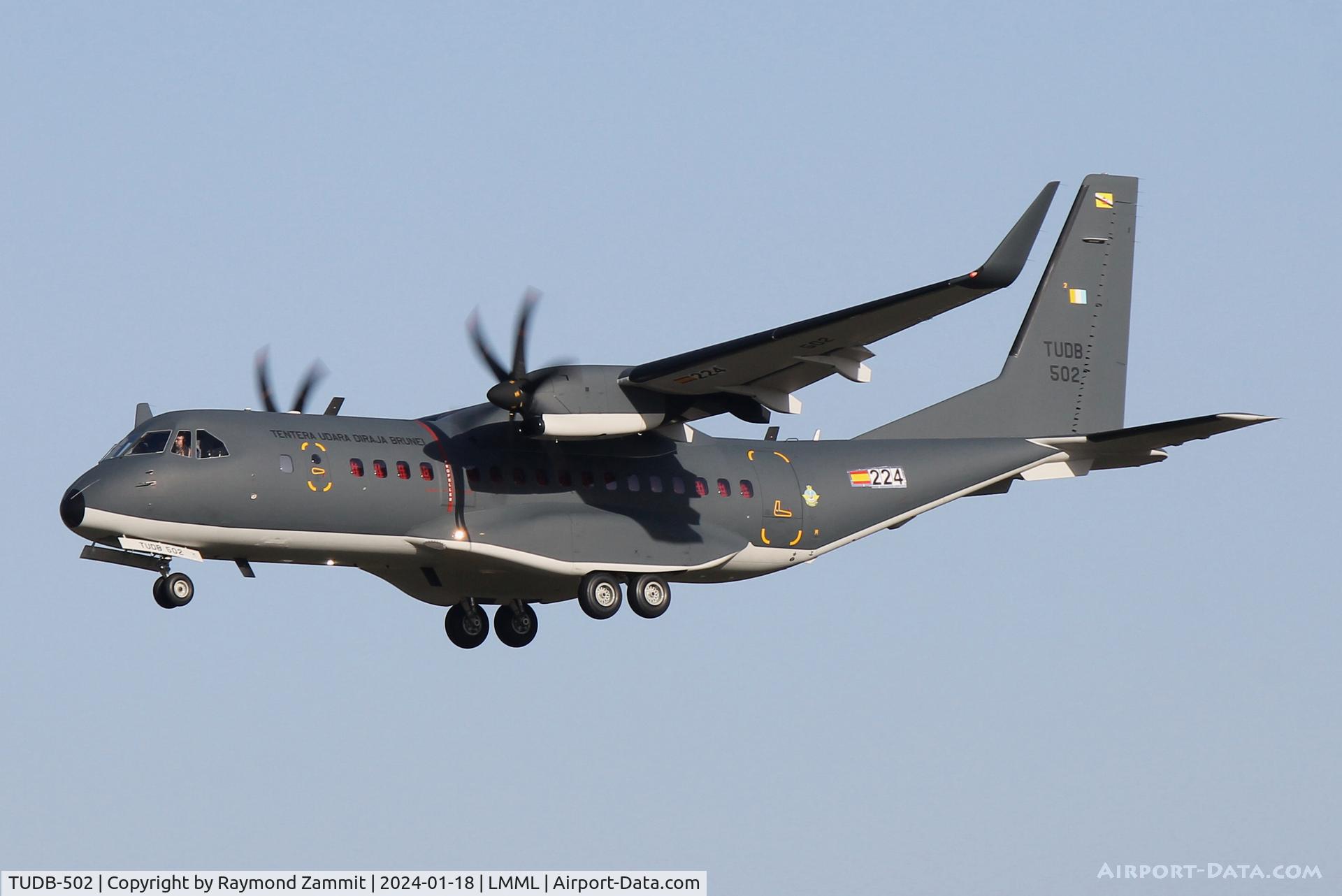 TUDB-502, 2023 CASA C-295W C/N S-224, Casa C-295W TUDB-502 Royal Brunei Air Force seen landing on RW31 at Malta during it's delivery flight.