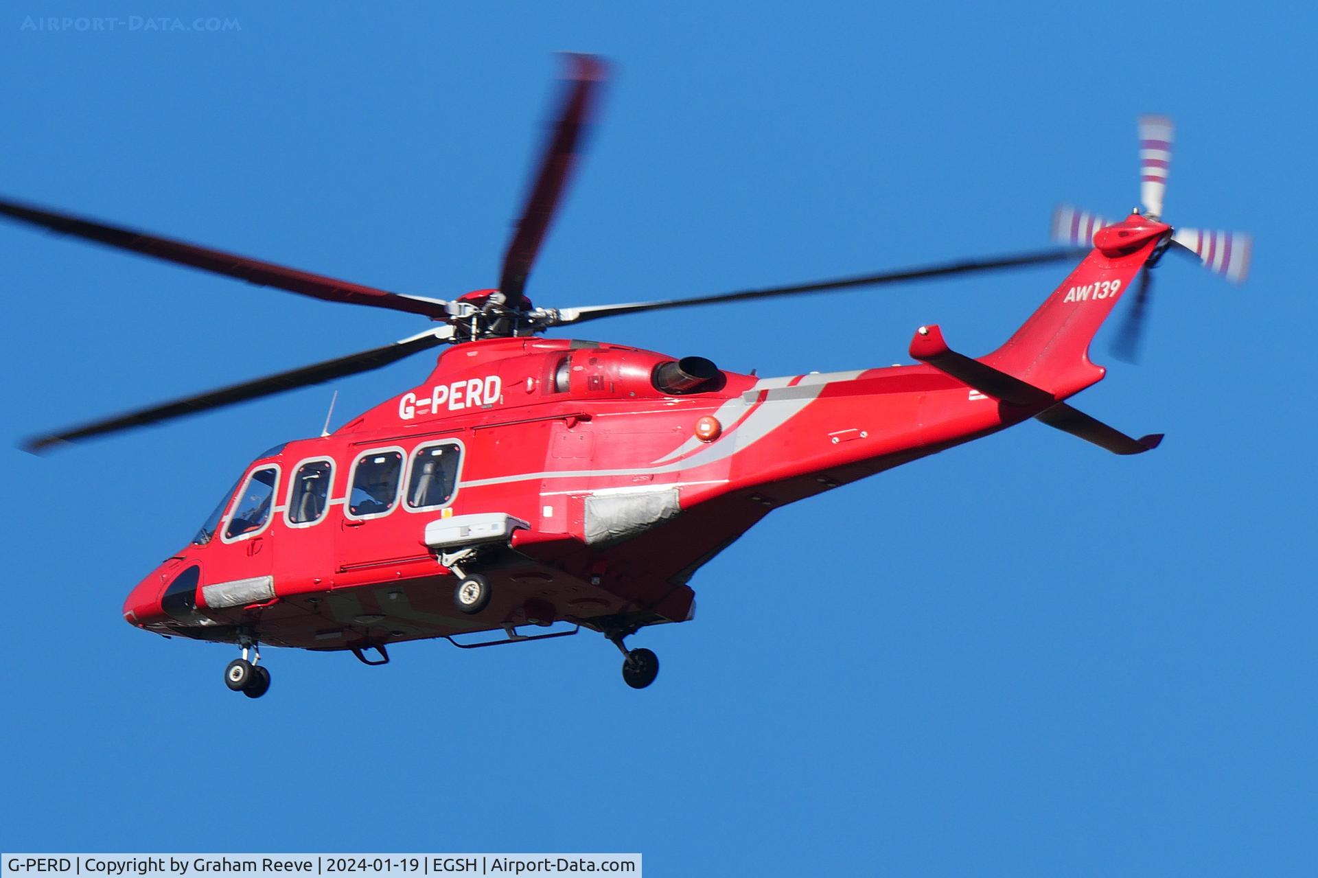 G-PERD, 2012 AgustaWestland AW-139 C/N 41270, Landing at Norwich.