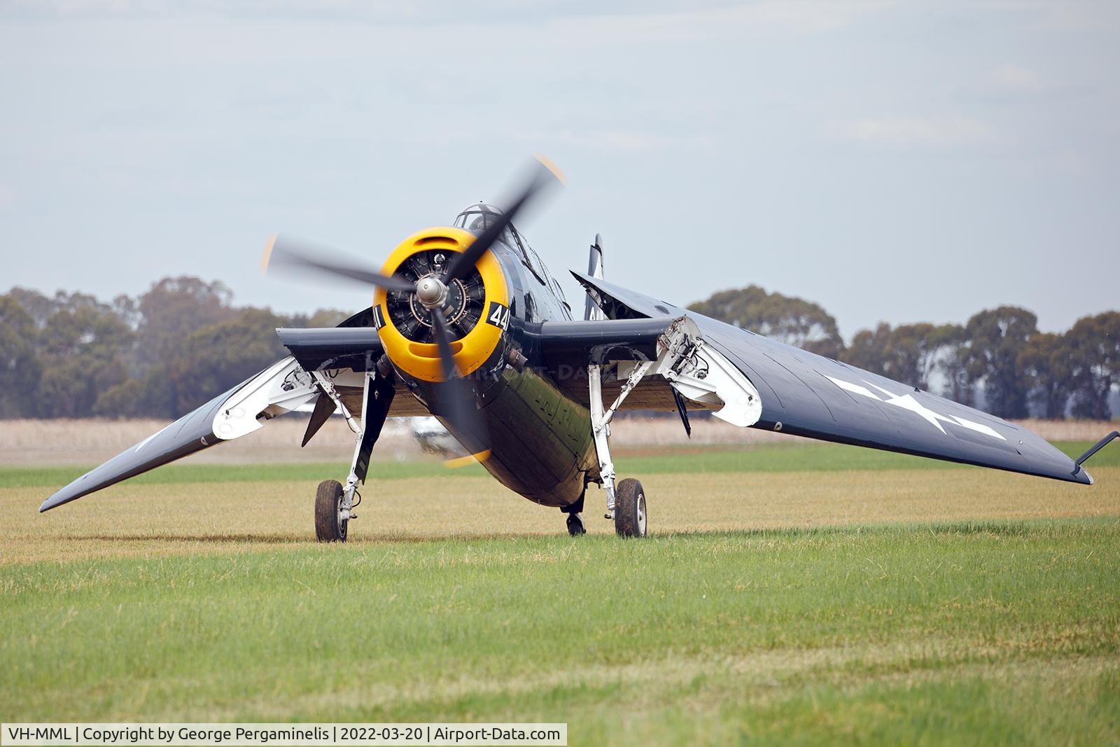 VH-MML, 1957 Grumman TBM-3E Avenger C/N 3919, Not the result of a hard landing, just unfolding the wings in preparation for take-off. ;-)