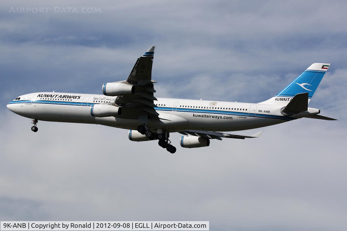 9K-ANB, 1995 Airbus A340-313 C/N 090, at lhr
