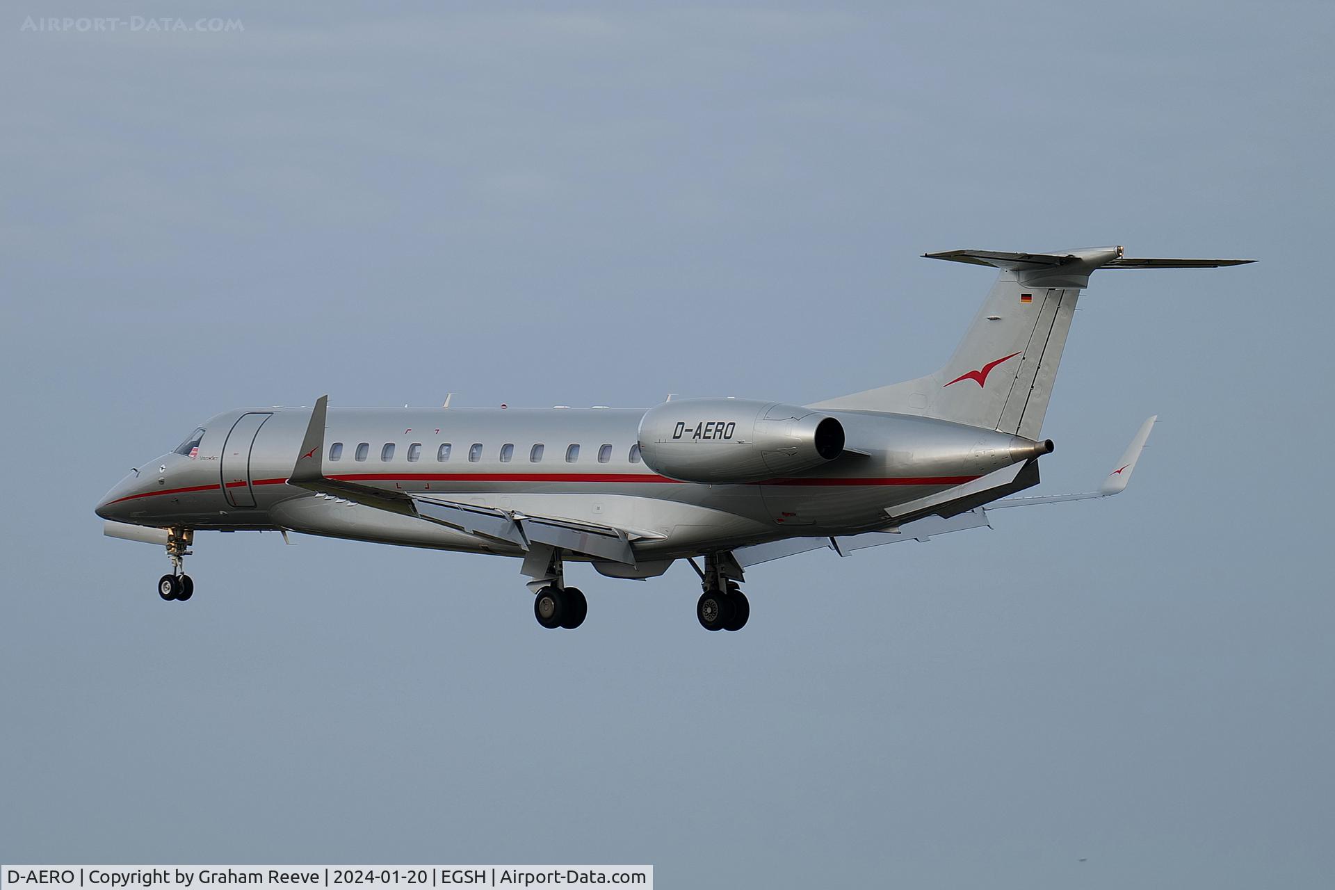 D-AERO, 2015 Embraer EMB-135BJ Legacy 650 C/N 14501214, Landing at Norwich.