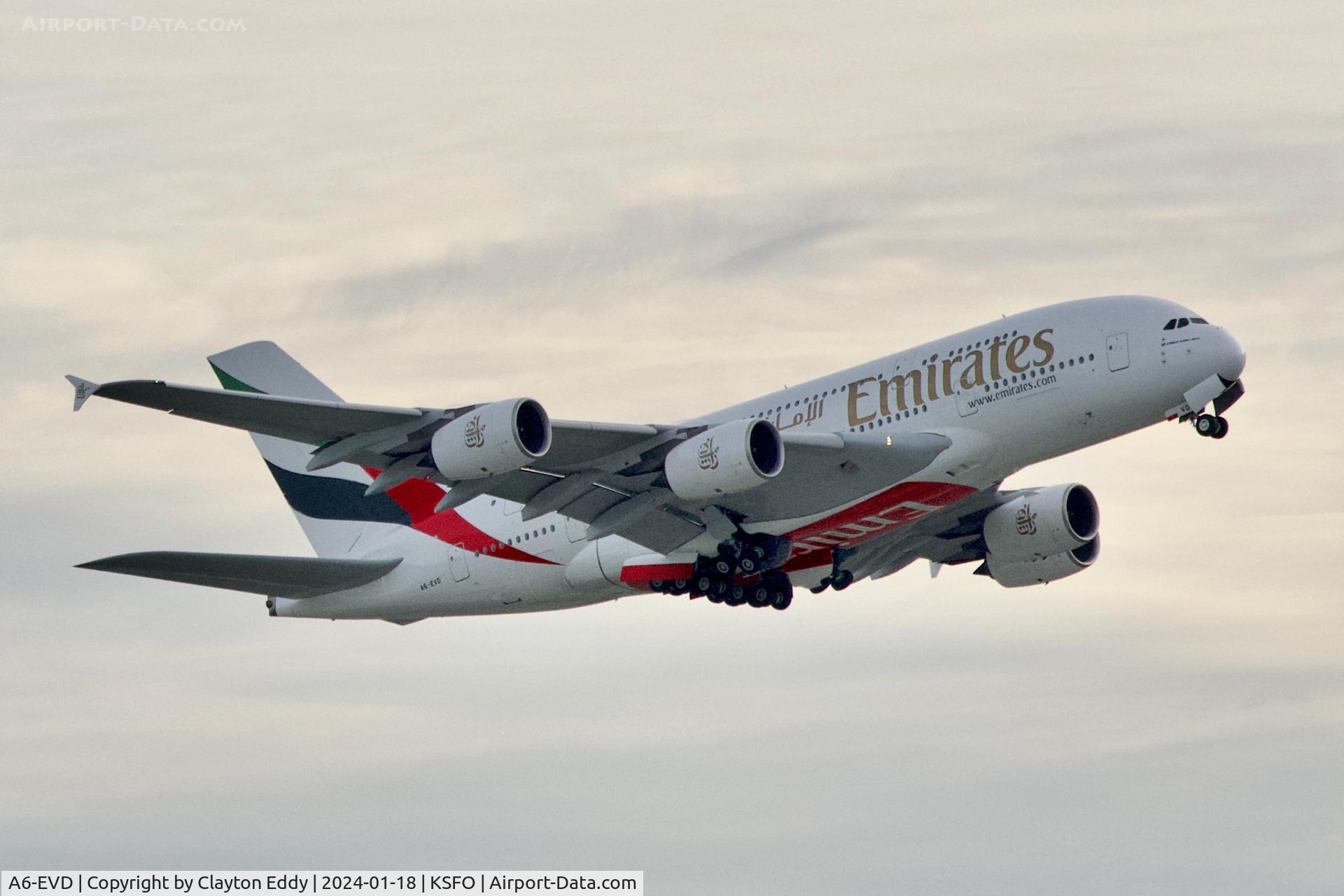 A6-EVD, 2017 Airbus A380-842 C/N 249, SFO 2024.
