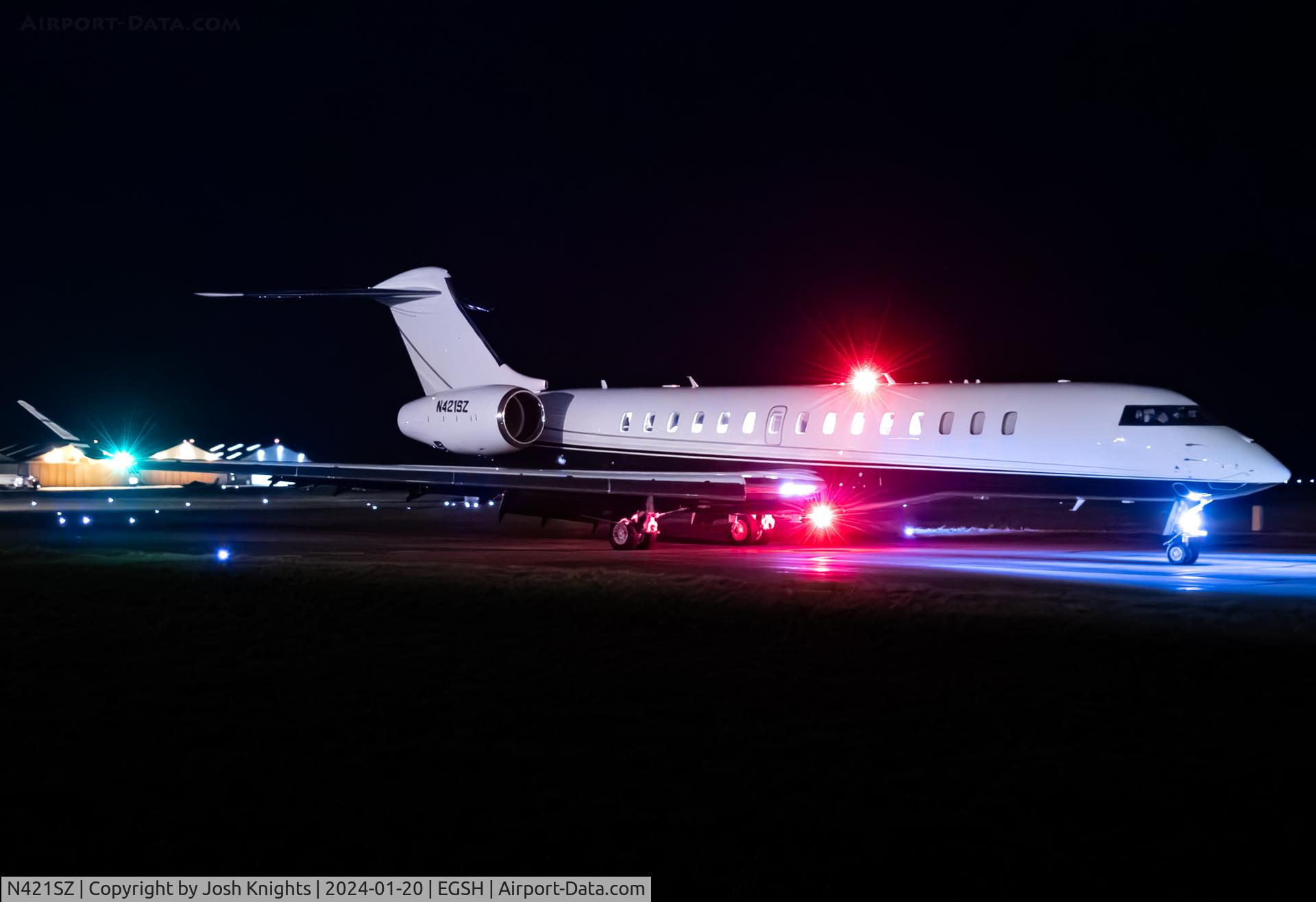 N421SZ, 2020 Bombardier BD-700-2A12 Global 7500 C/N 70062, Arriving at Norwich From Stansted.