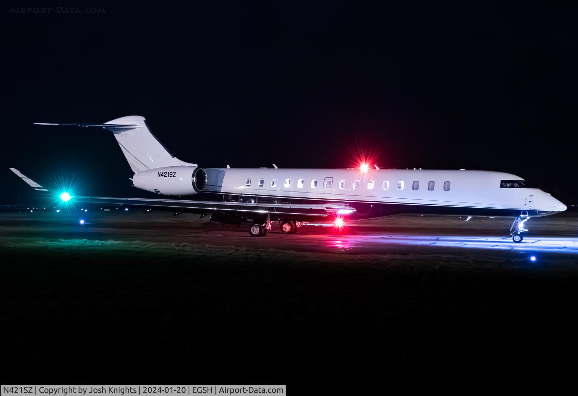 N421SZ, 2020 Bombardier BD-700-2A12 Global 7500 C/N 70062, Arriving at Norwich From Stansted.