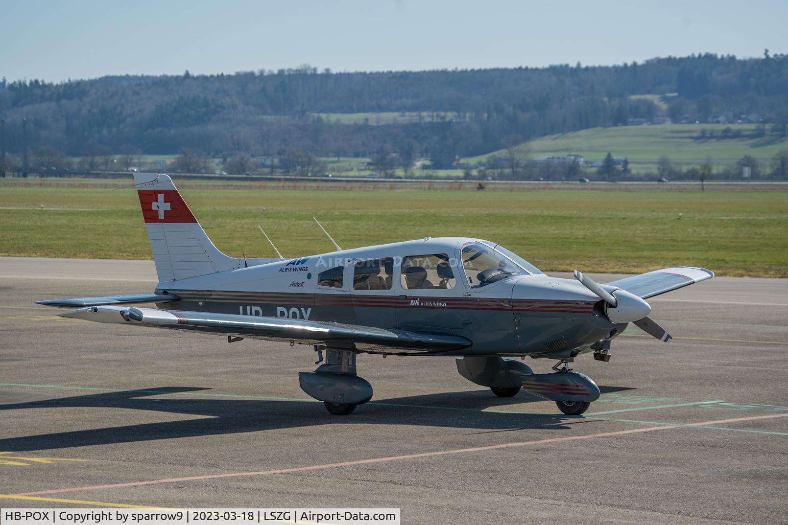 HB-POX, 1992 Piper PA-28-181 Archer II C/N 2890159, At Grenchen. HB-registered since 1993-03-11
