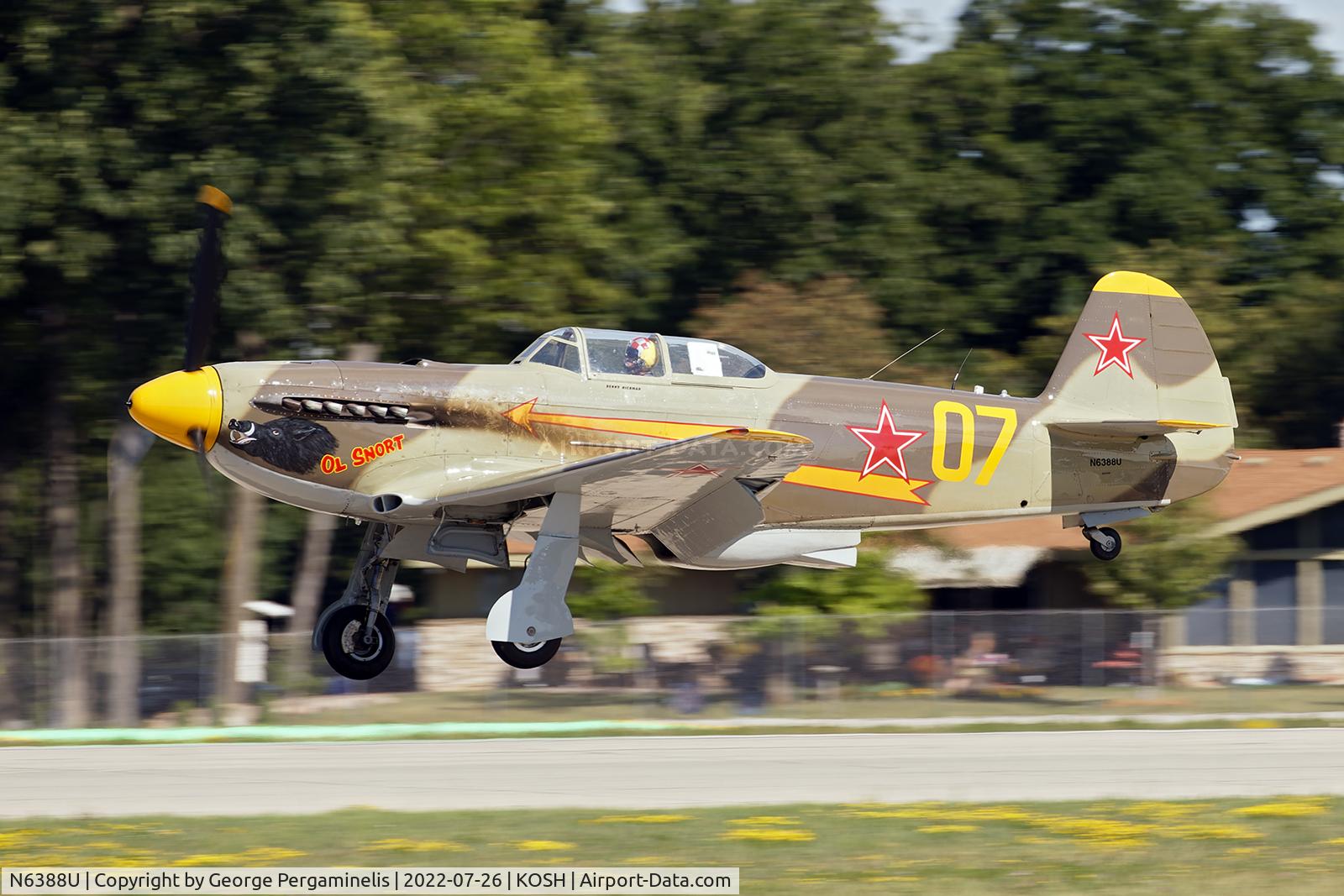 N6388U, 2000 Yakovlev Yak-9U-M C/N 0470407, Oshkosh 2022. Runway 36L.