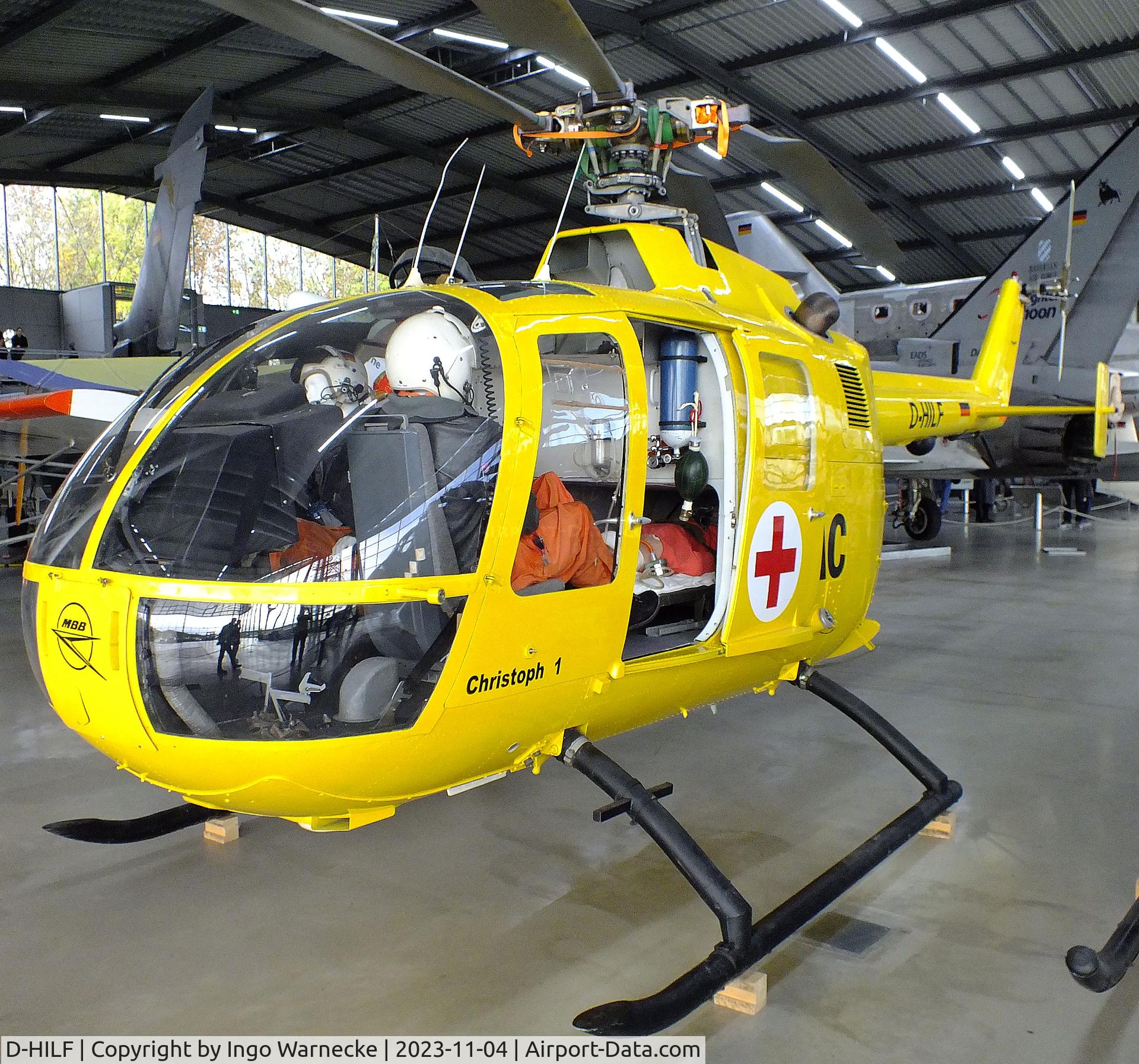 D-HILF, 1970 MBB Bo-105C C/N S-1, MBB Bo 105C at the Flugwerft Schleißheim of Deutsches Museum, Oberschleißheim