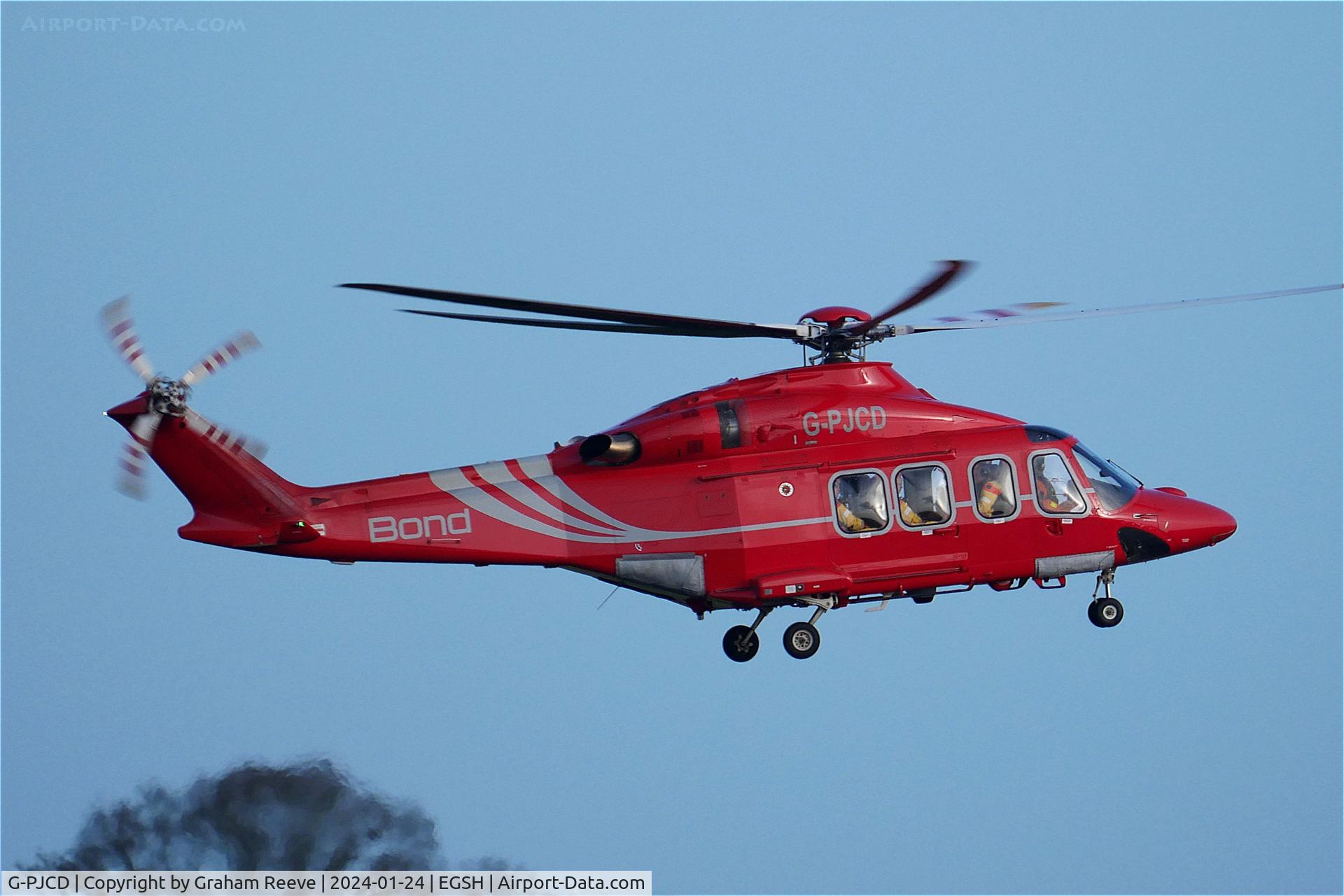 G-PJCD, 2012 AgustaWestland AW-139 C/N 31385, Landing at Norwich.