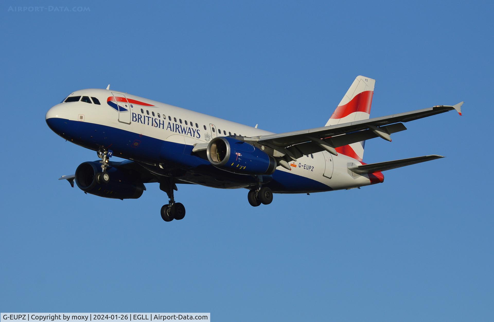 G-EUPZ, 2001 Airbus A319-131 C/N 1510, Airbus A319-131 landing London Heathrow.