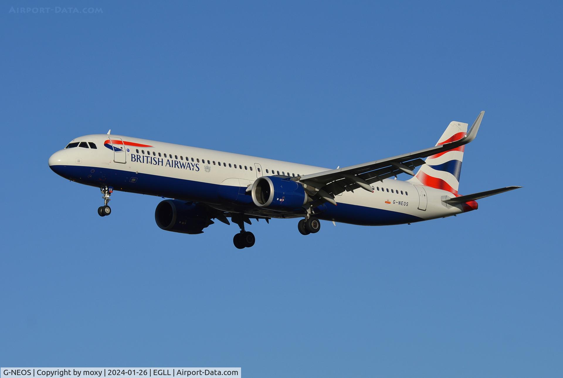 G-NEOS, 2018 Airbus A321-251NX C/N 8637, Airbus A321-251NX landing London Heathrow.