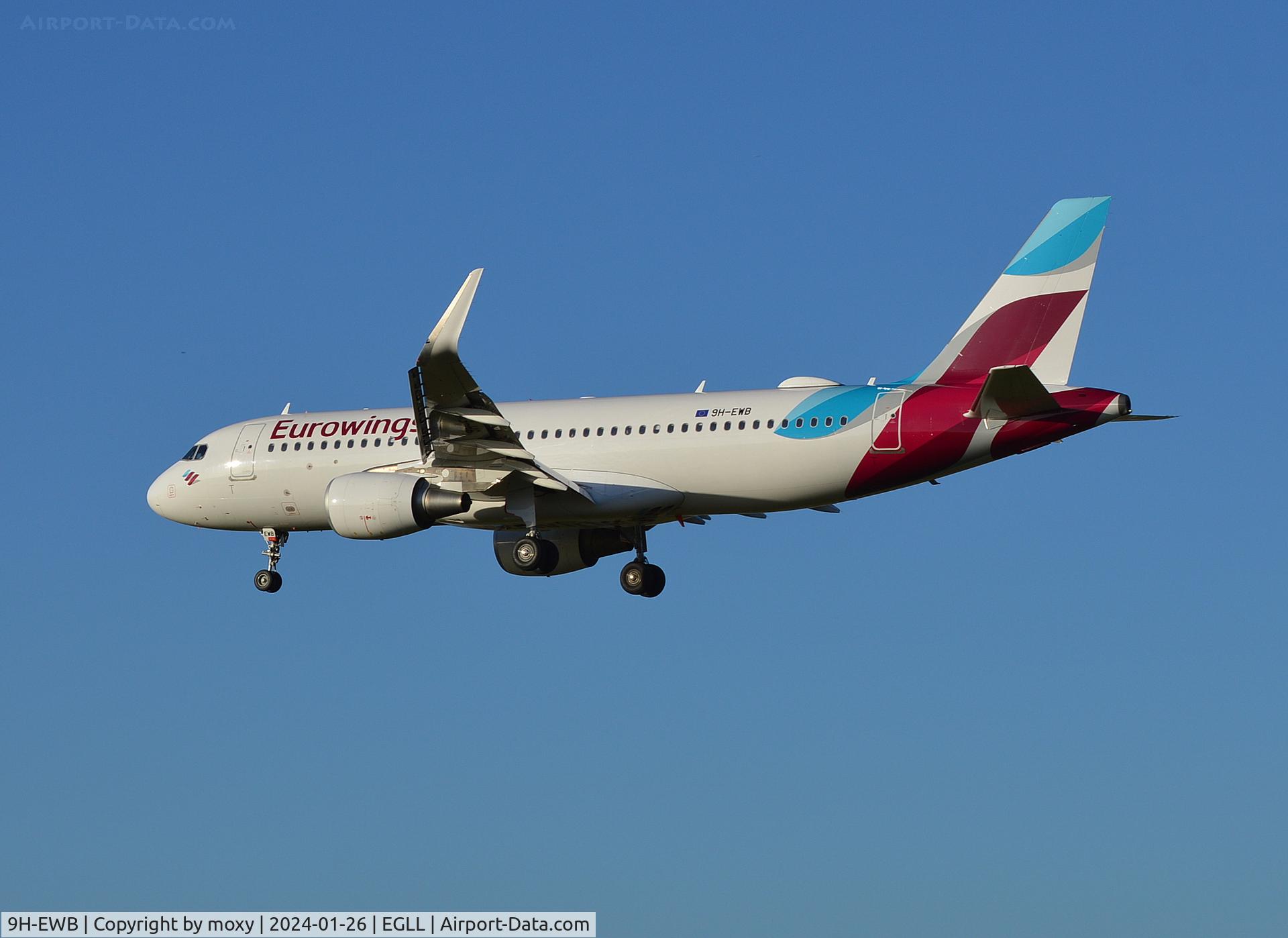 9H-EWB, 2016 Airbus A320-214 C/N 6992, Airbus A320-214 landing at London Heathrow.