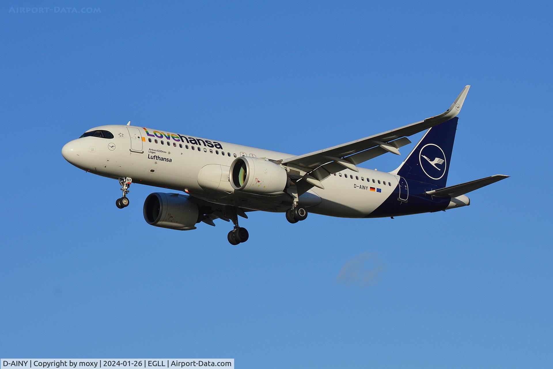 D-AINY, 2020 Airbus A320-271N C/N 9453, Airbus A320-271N landing at London Heathrow.