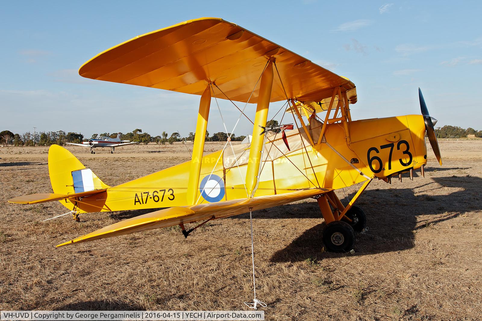 VH-UVD, 1942 De Havilland Australia DH-82A Tiger Moth C/N DHA823, Antique Aeroplane Assn of Australia National Fly-in.