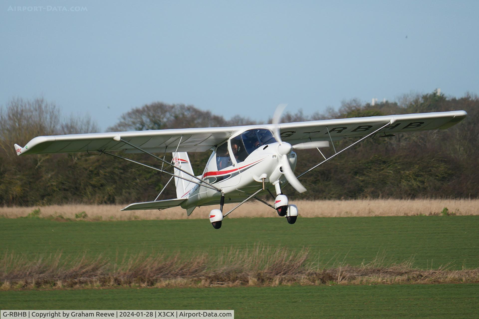 G-RBHB, 2021 Comco Ikarus C42 FB100 Charlie C/N 2108-7659, Departing from Northrepps.