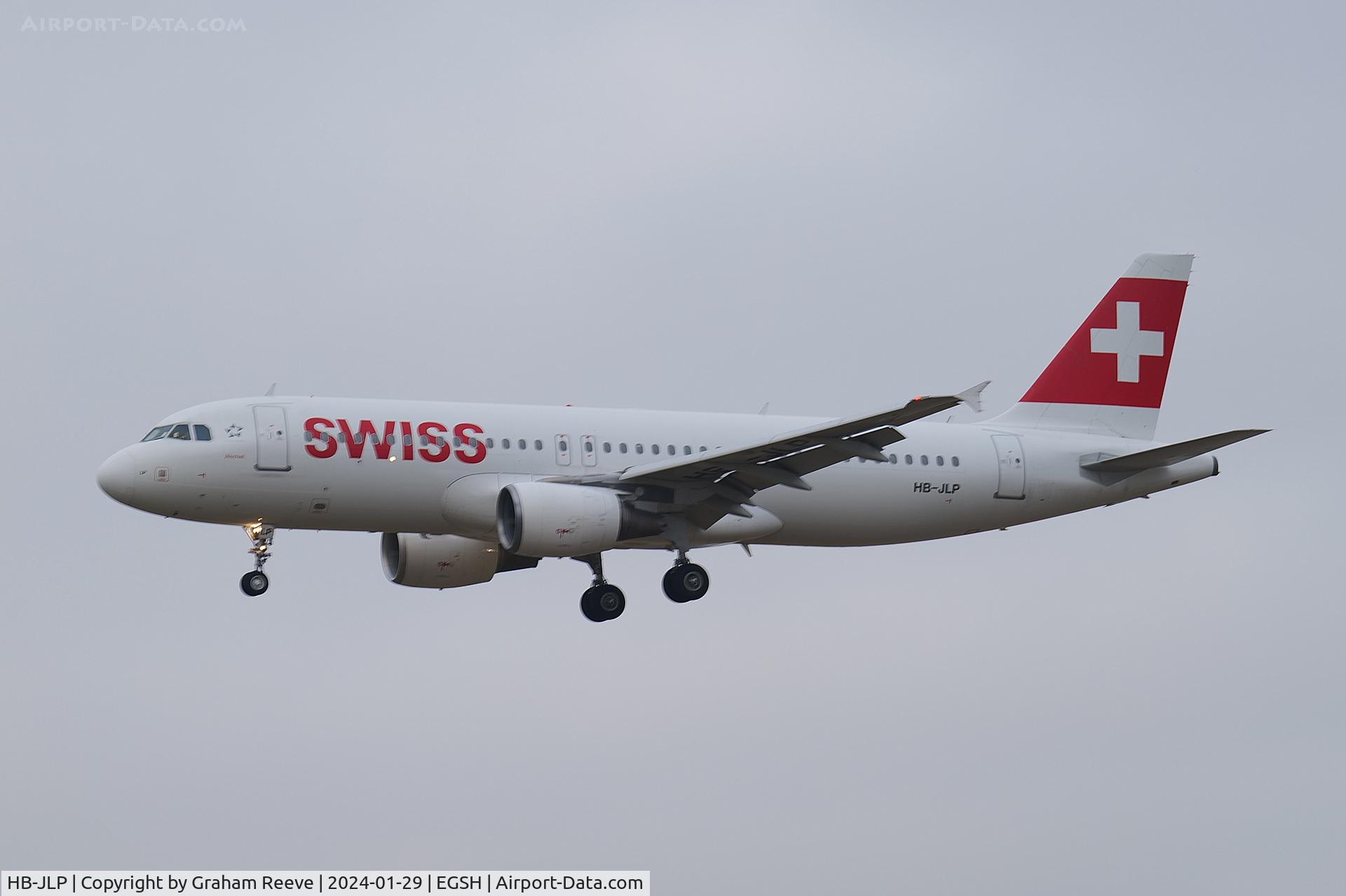 HB-JLP, 2011 Airbus A320-214 C/N 4618, Landing at Norwich.