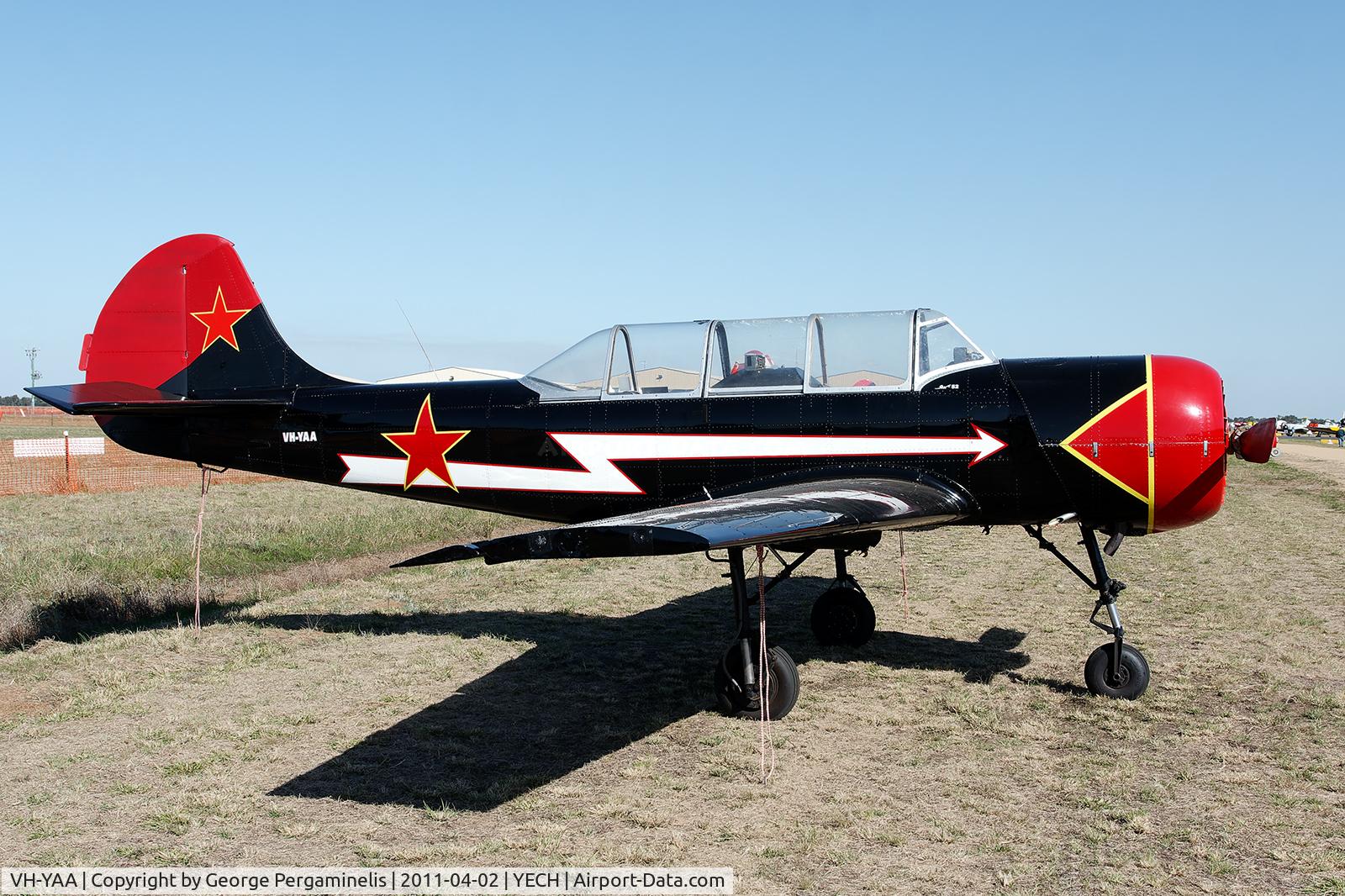 VH-YAA, 1981 Yakovlev Yak-52 C/N 811602, Antique Aeroplane Assn of Australia National Fly-in.