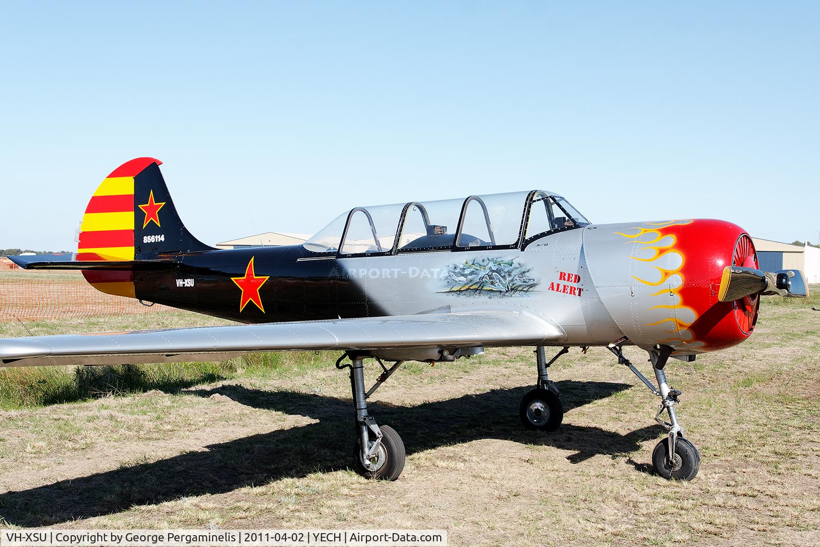 VH-XSU, 1985 Yakovlev Yak-52 C/N 856114, Antique Aeroplane Assn of Australia National Fly-in.