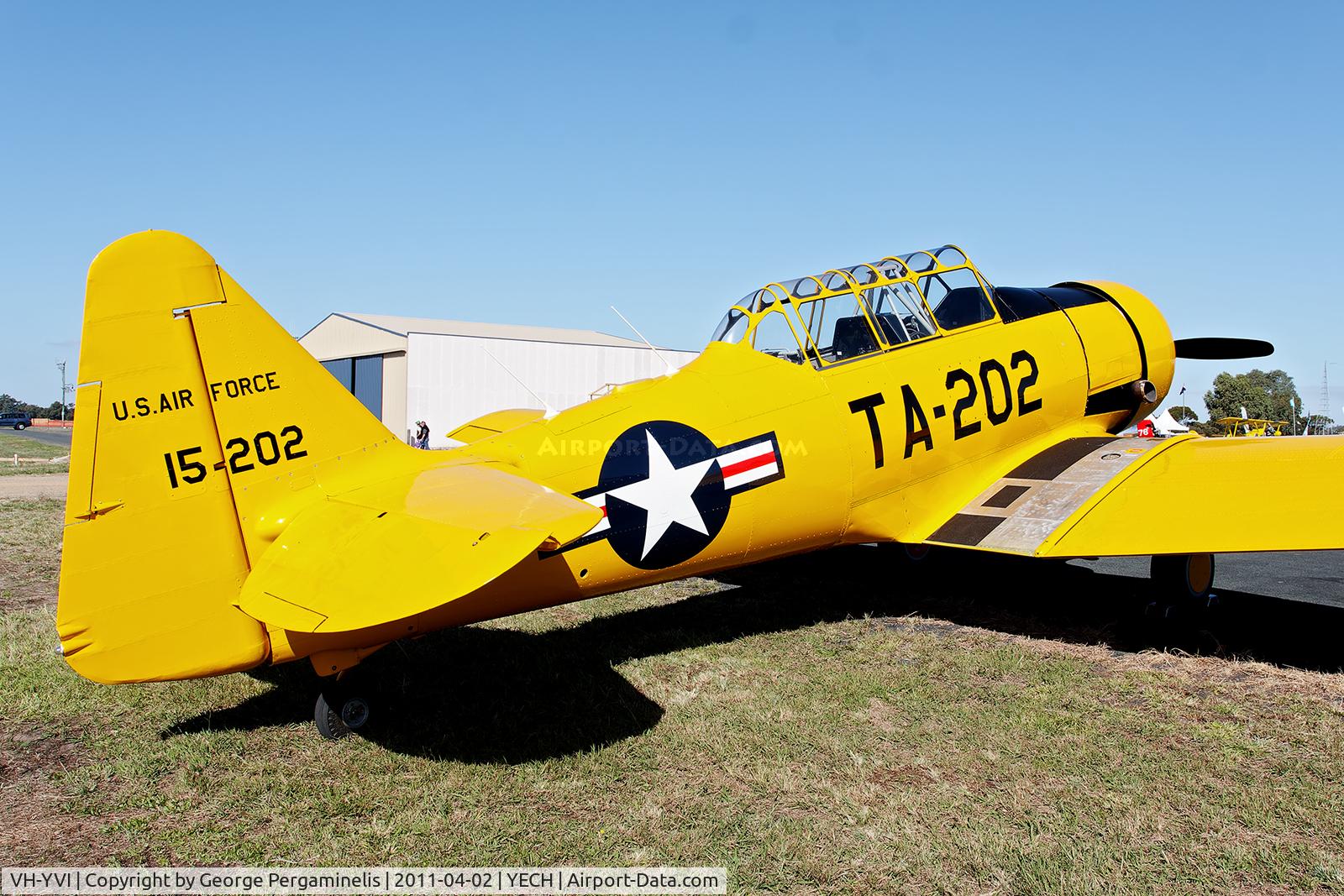 VH-YVI, 1951 North American AT-6G Texan C/N 188-065, Antique Aeroplane Assn of Australia National Fly-in.