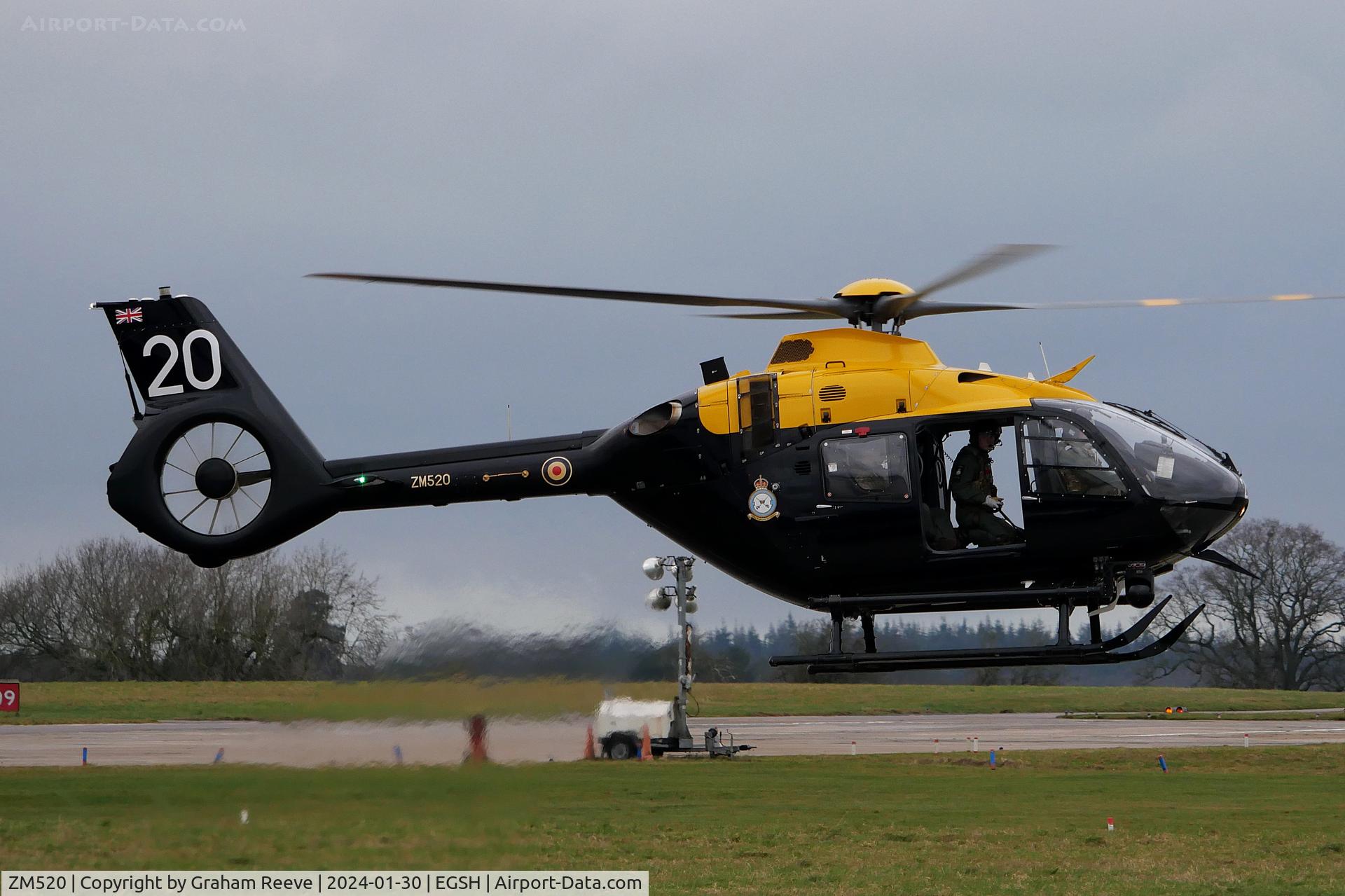 ZM520, 2017 Airbus Helicopters Juno HT.1 (EC-135T-3H) C/N 2024, Departing from Norwich.