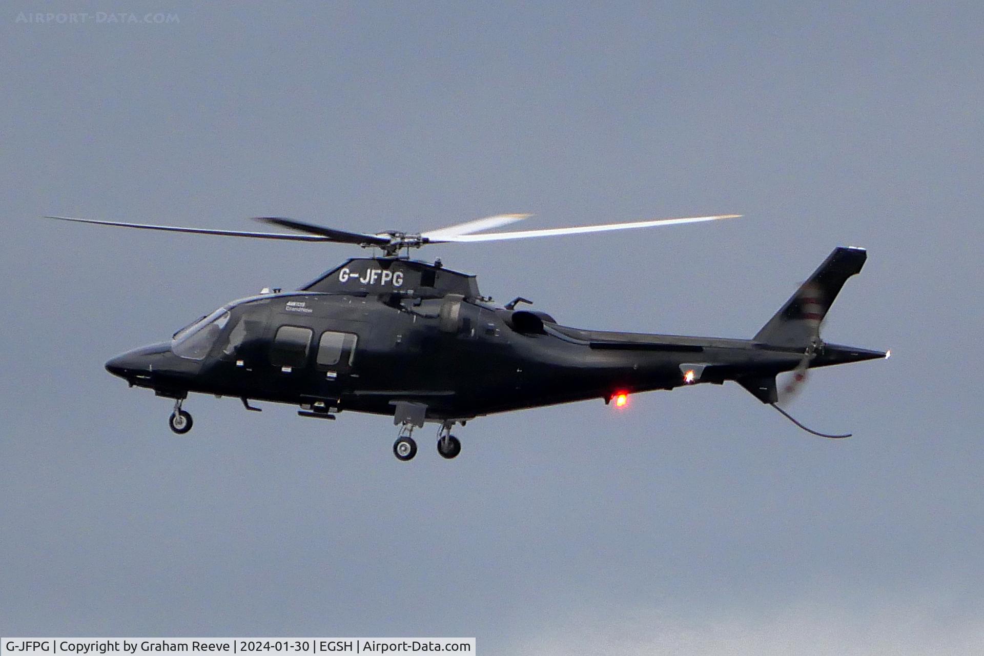 G-JFPG, 2022 Leonardo AW-109SP Grand New C/N 22438, Departing from Norwich.