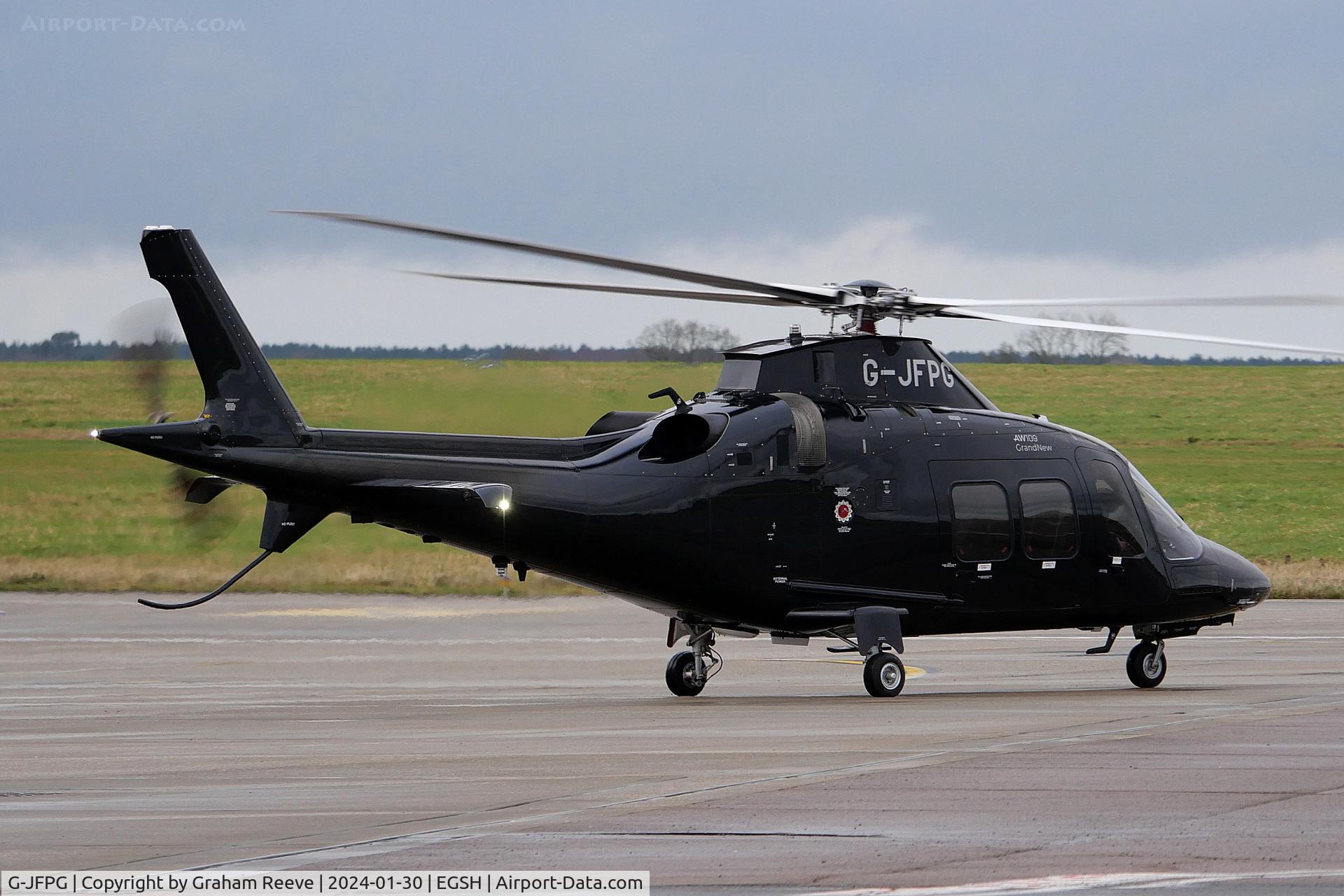 G-JFPG, 2022 Leonardo AW-109SP Grand New C/N 22438, Departing from Norwich.