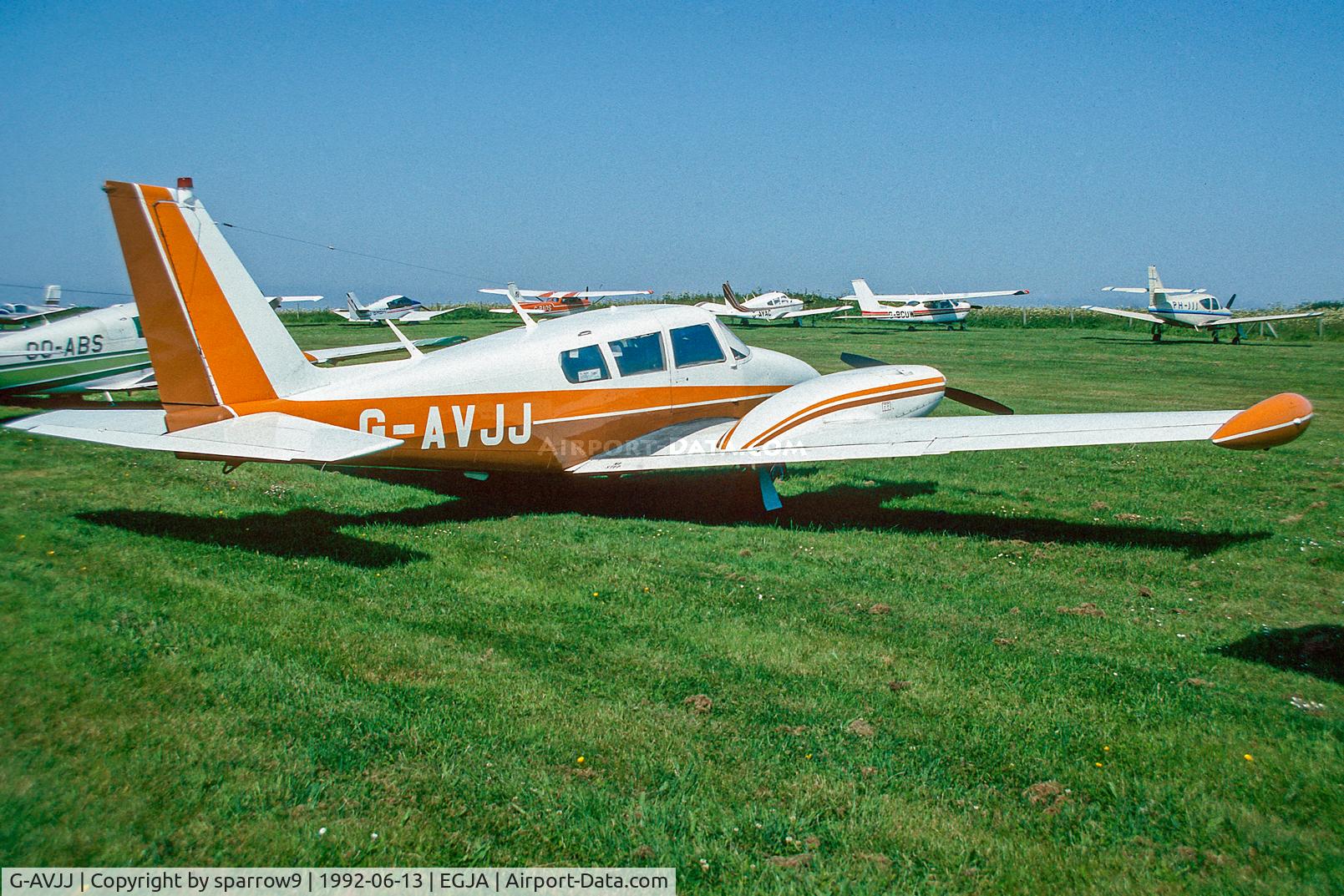 G-AVJJ, 1967 Piper PA-30-160 B Twin Comanche C/N 30-1420, Rally at Alderney 1992. Scanned from a slide.
