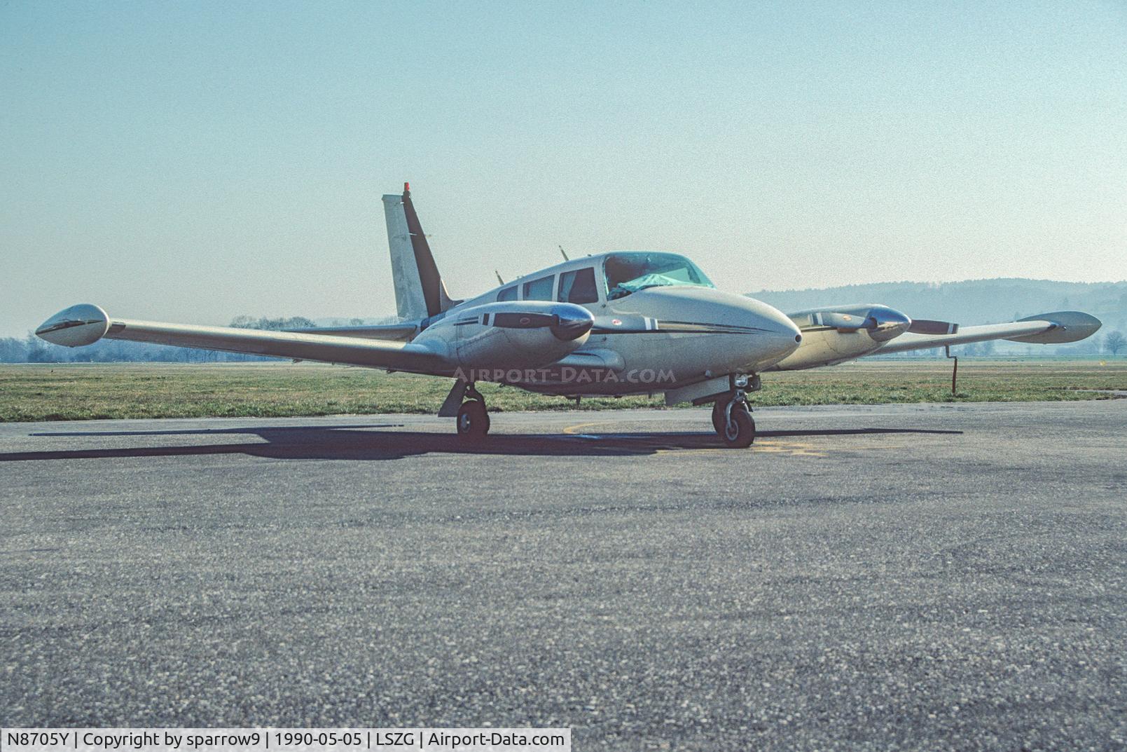 N8705Y, 1969 Piper PA-30 Twin Comanche C/N 30-1854, At Grenchen. 2024 still registered. Scanned from a slide.