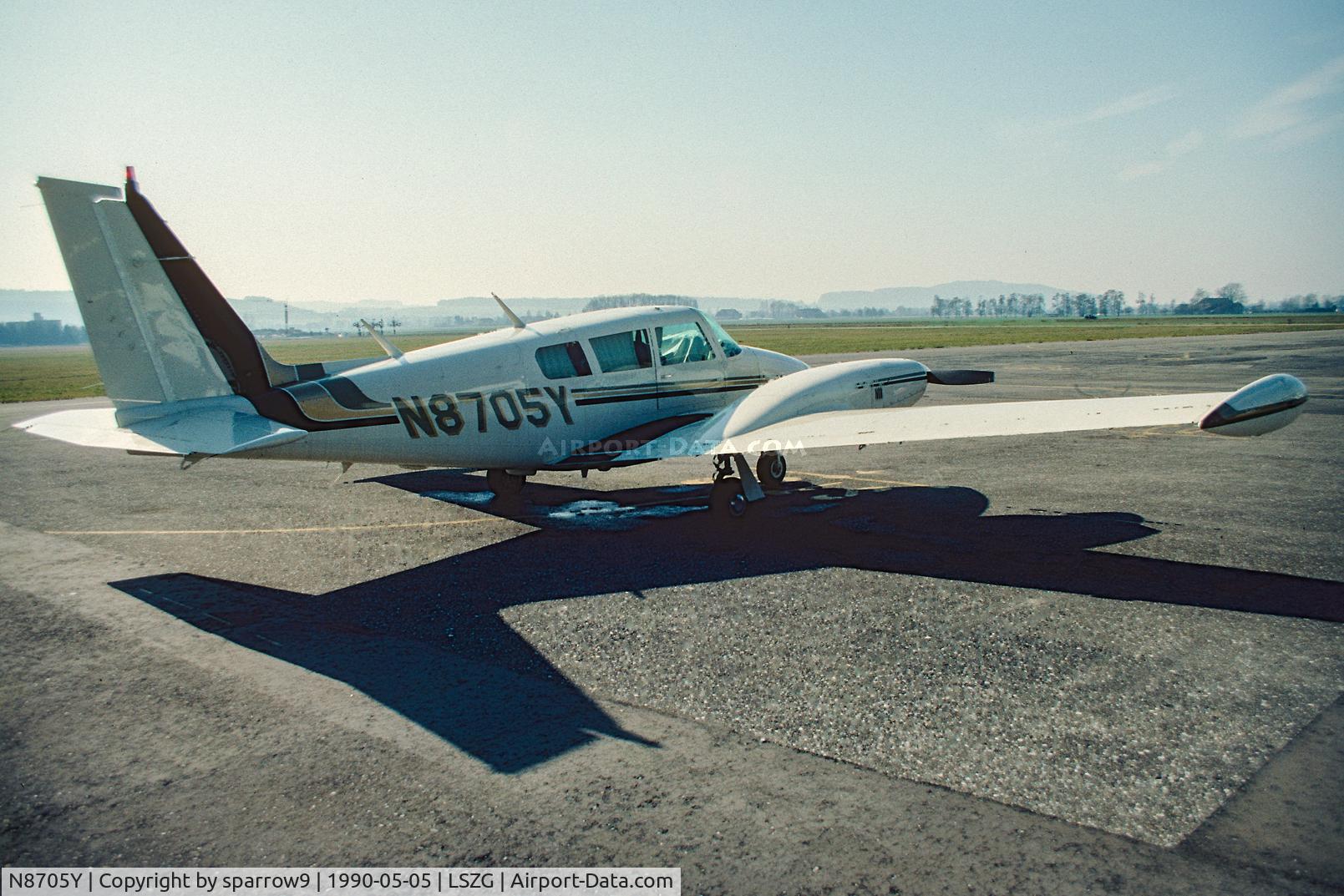 N8705Y, 1969 Piper PA-30 Twin Comanche C/N 30-1854, At Grenchen. 2024 still registered. Scanned from a slide.