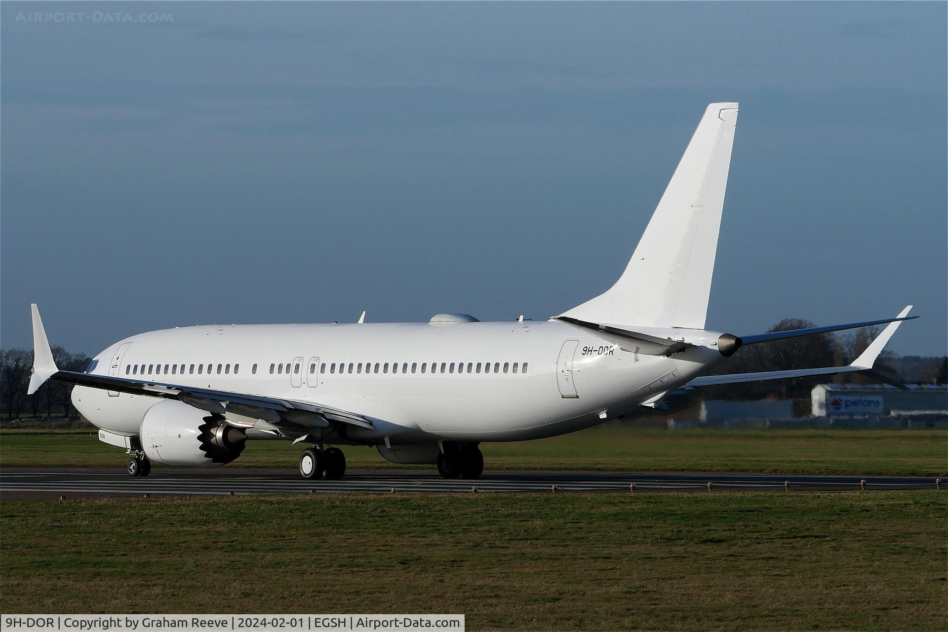 9H-DOR, 2019 Boeing 737-8 MAX C/N 60184, Departing from Norwich.