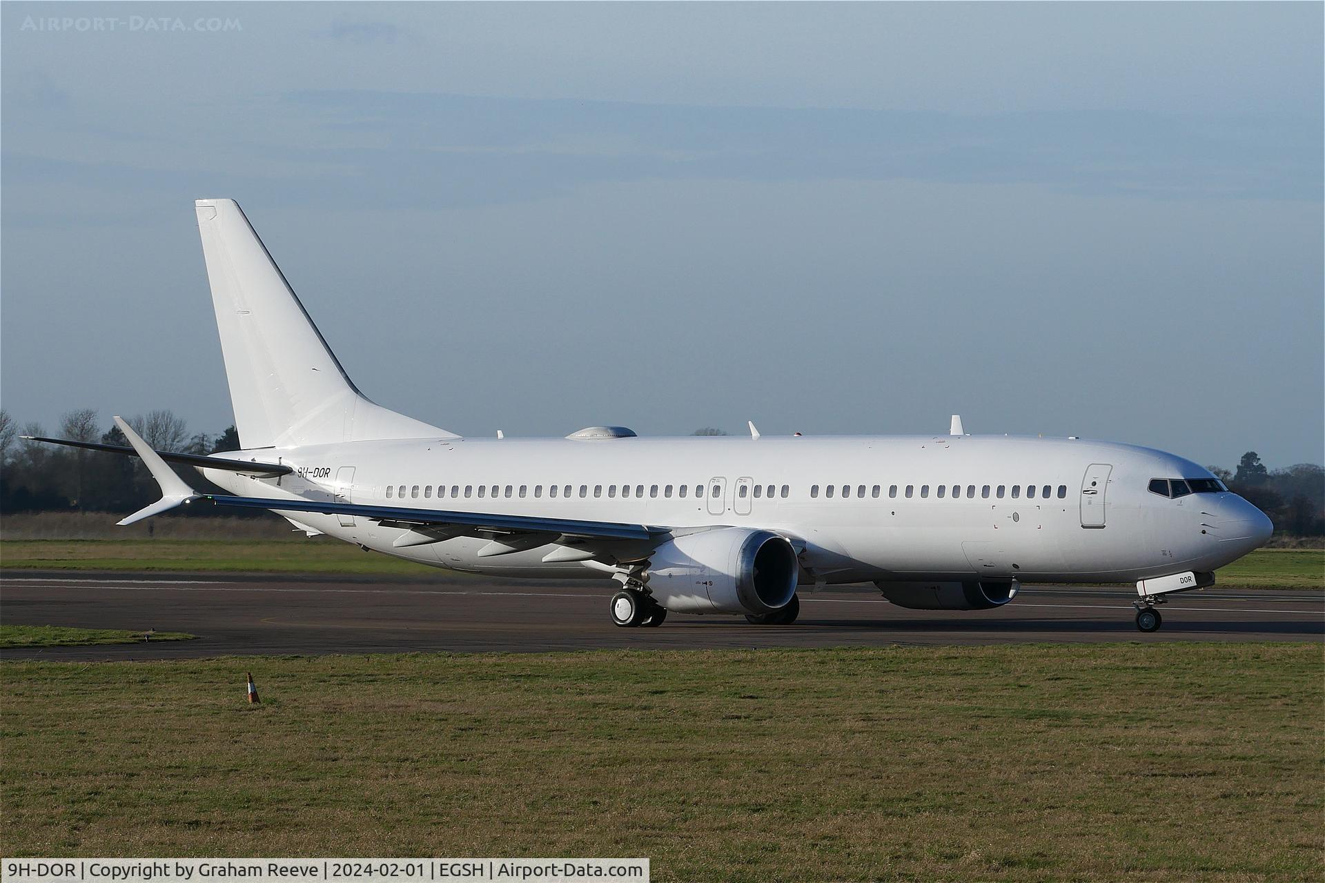 9H-DOR, 2019 Boeing 737-8 MAX C/N 60184, Departing from Norwich.