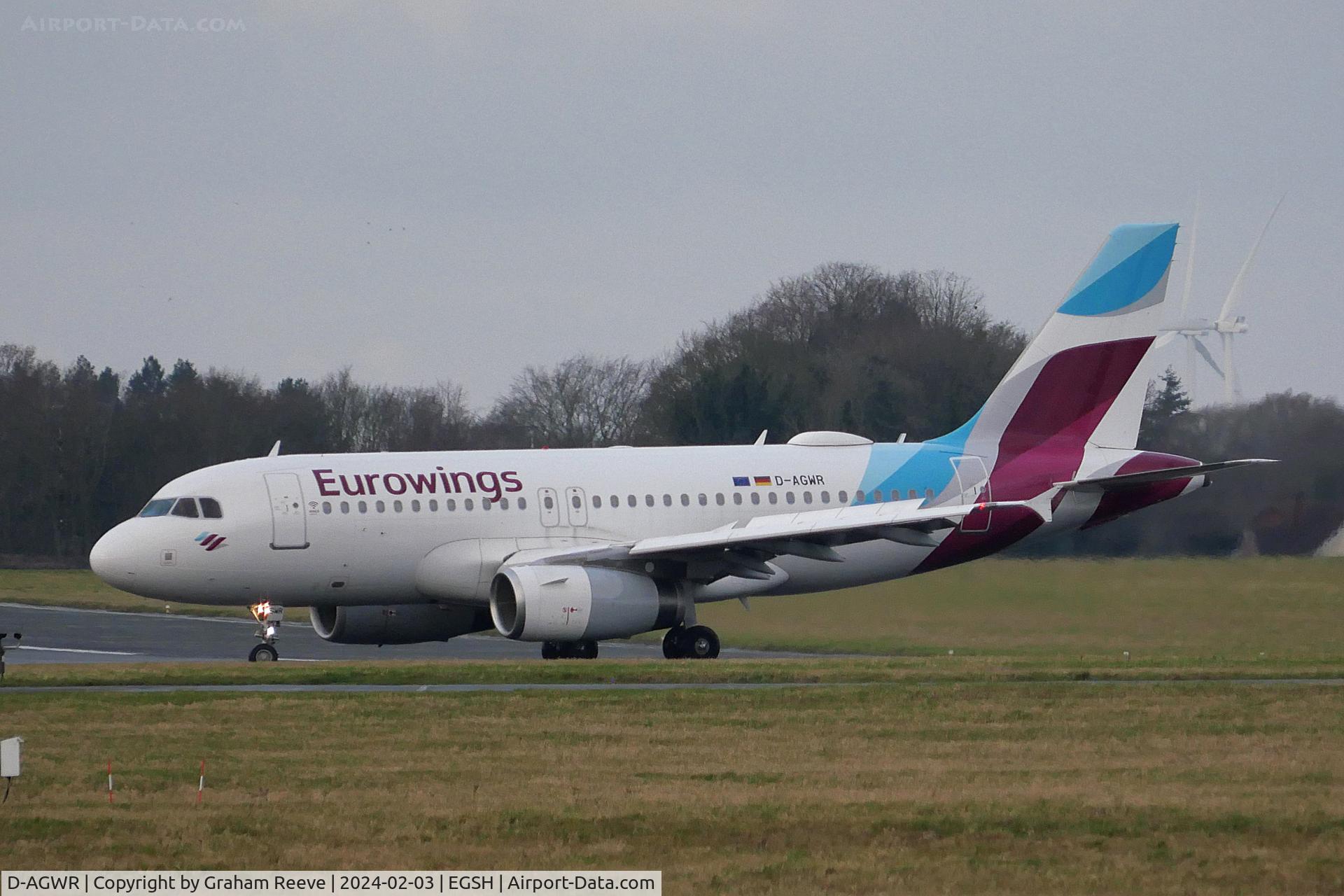 D-AGWR, 2010 Airbus A319-132 C/N 4285, Just landed at Norwich.