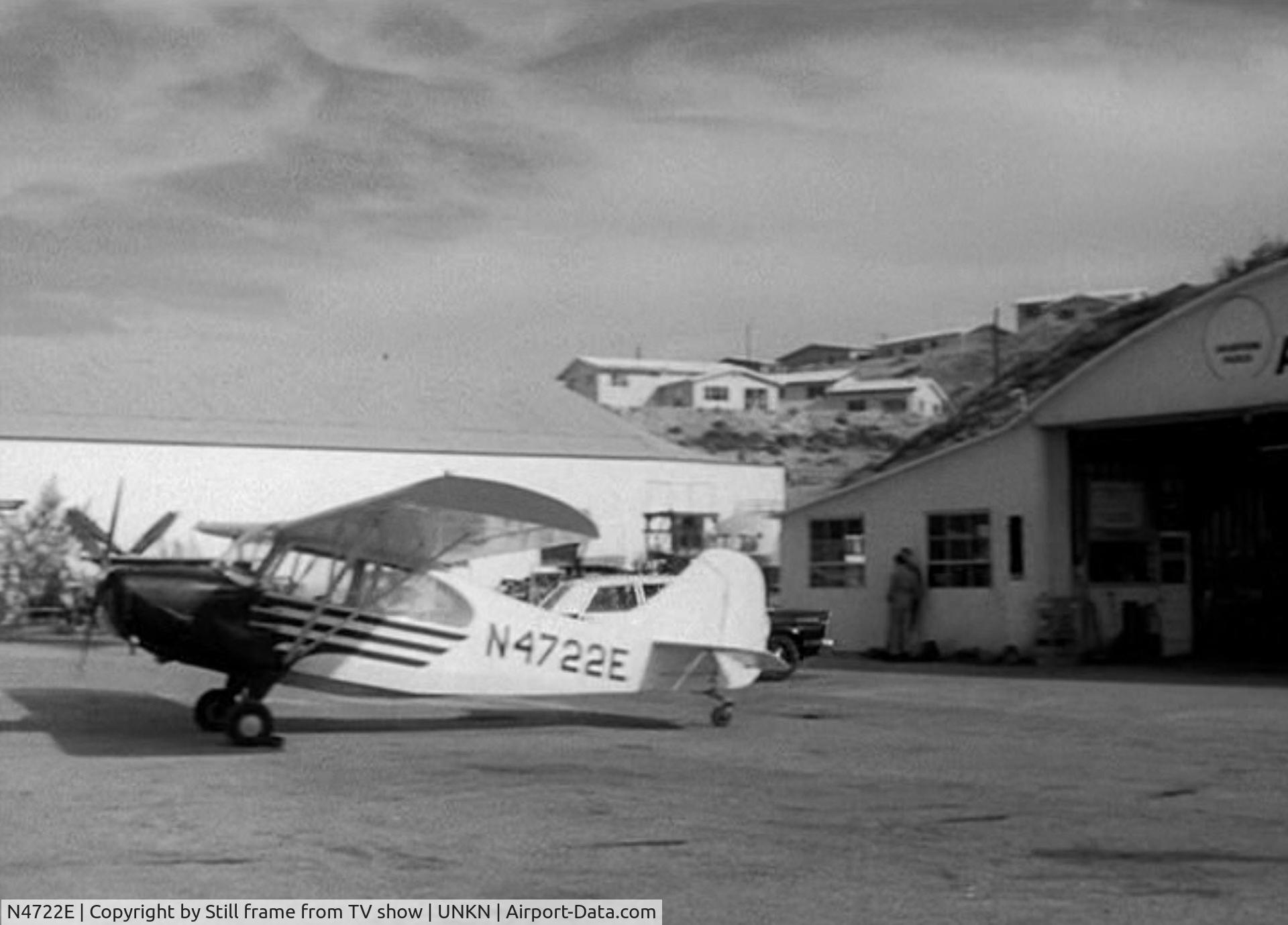 N4722E, Aeronca 7EC Traveler C/N 7EC66, This Aeronca Champ was used as a background prop for an episode of Perry Mason in 1965. It was in several shots taken at an unknow airport in the Segment of 