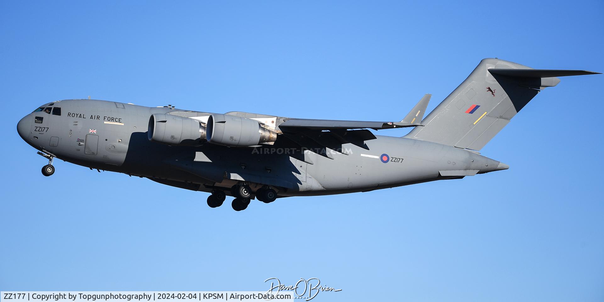 ZZ177, 2010 Boeing C-17A Globemaster III C/N F-227, Was told this is the C-17 that carried the Queen across England after she passed. The reg is LLIZZ upside down.