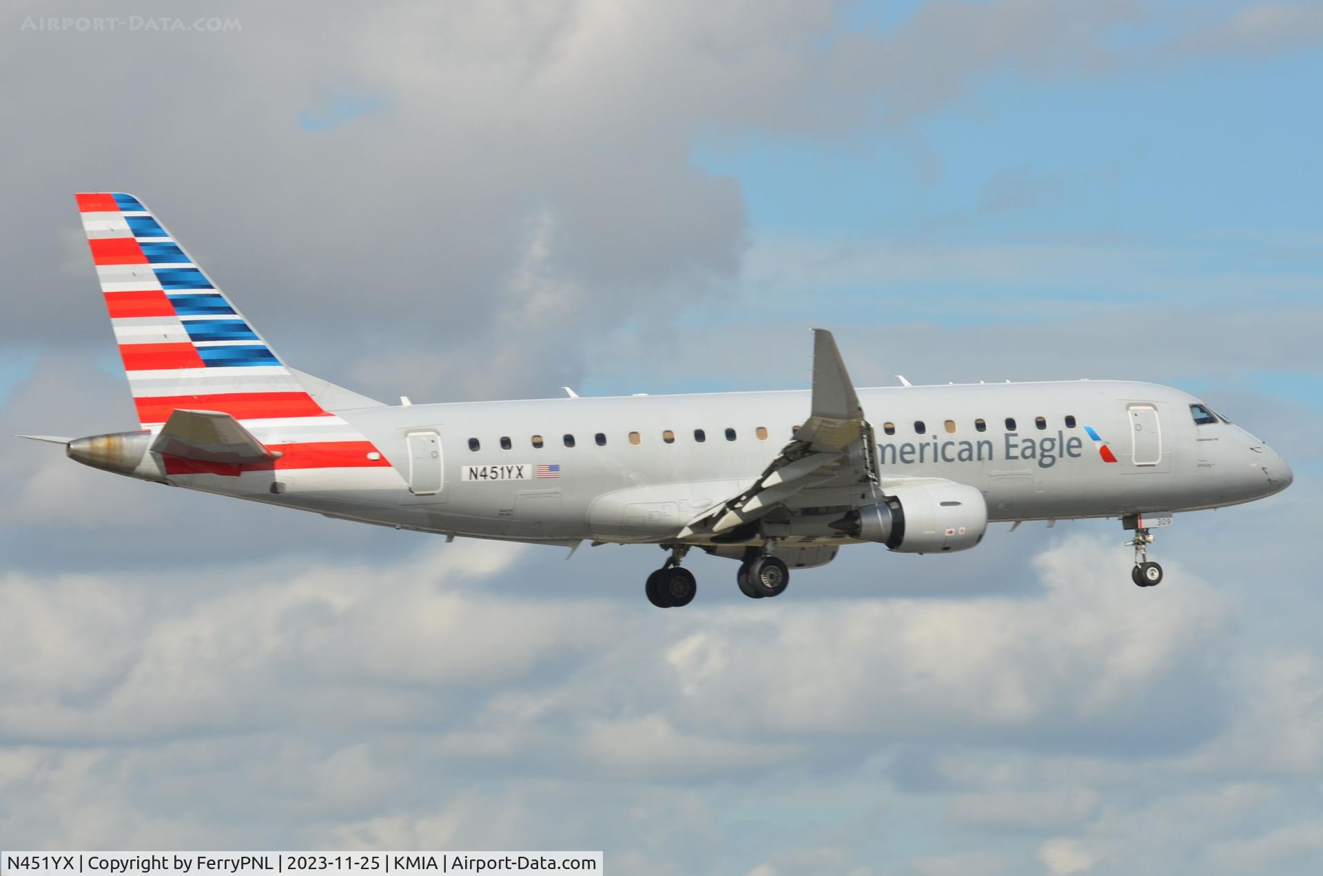 N451YX, 2021 Embraer ERJ-175LR C/N 17000875, American Eagel ERJ175 with stickered registration as it will be re-registered to N309JR shortly.