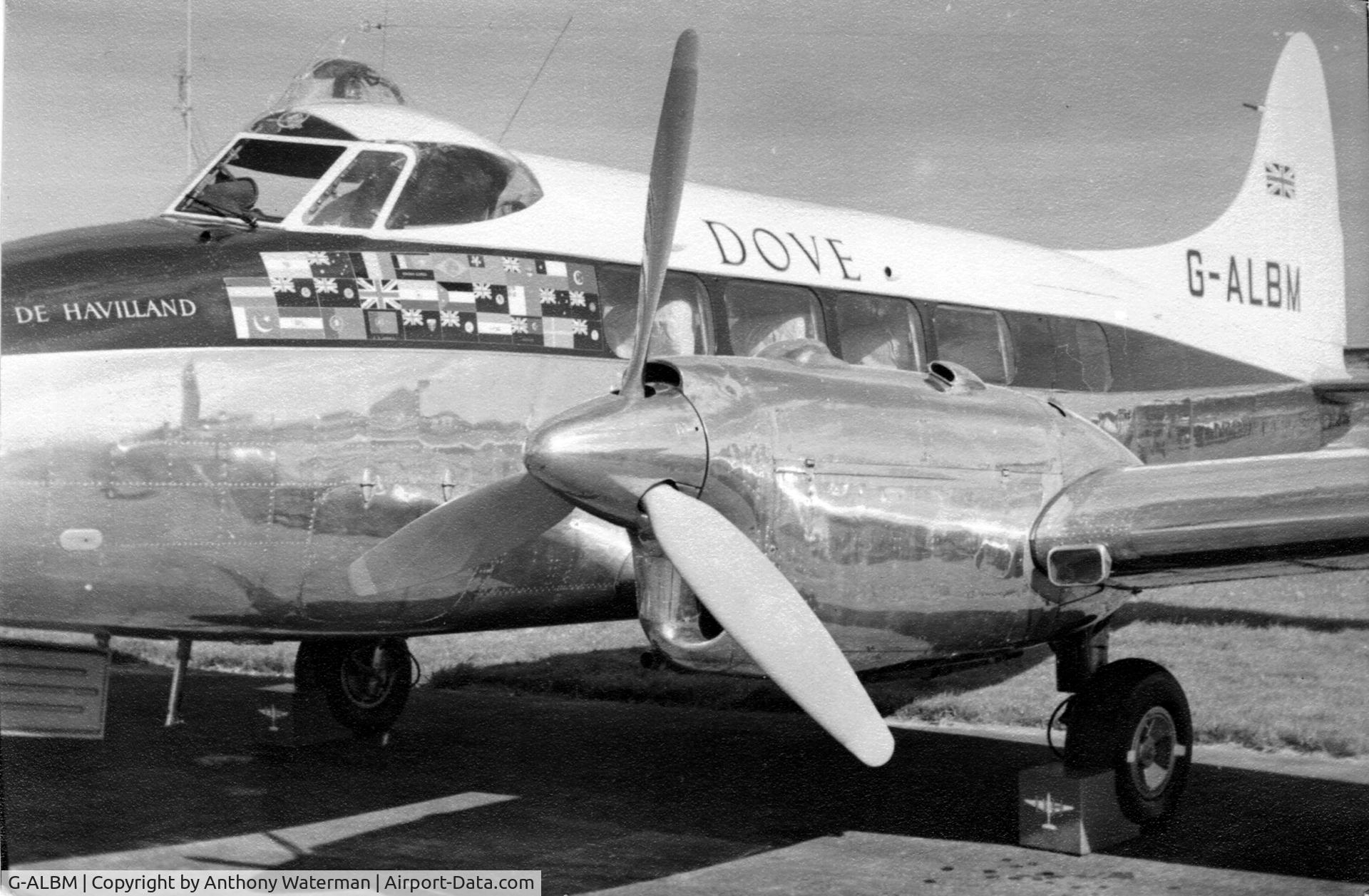 G-ALBM, 1948 De Havilland DH104 DOVE 5 C/N 04170, Aircraft parked.
Probably taken during 1950s