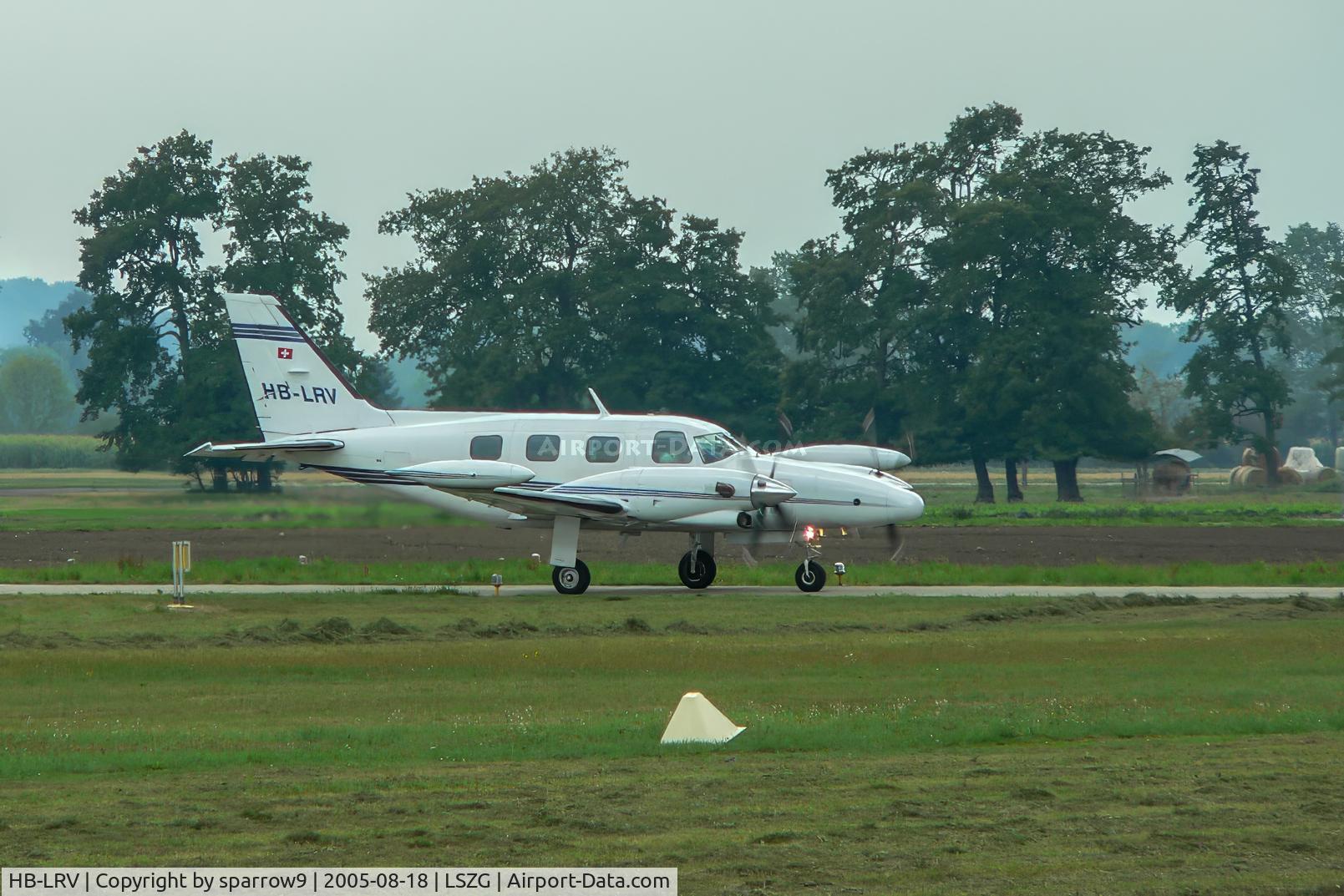 HB-LRV, 1977 Piper PA-31T-620 Cheyenne II C/N 31T-7820017, Just landed at Grenchen.