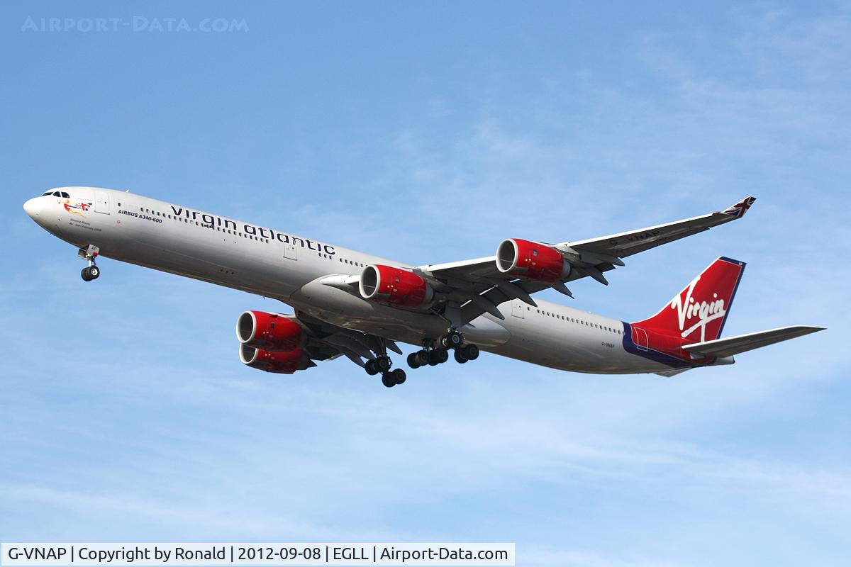 G-VNAP, 2005 Airbus A340-642 C/N 622, at lhr