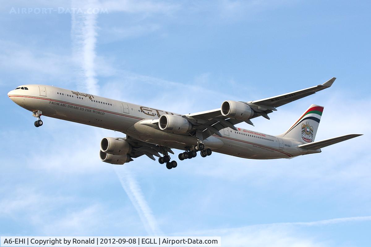 A6-EHI, 2008 Airbus A340-642X C/N 929, at lhr