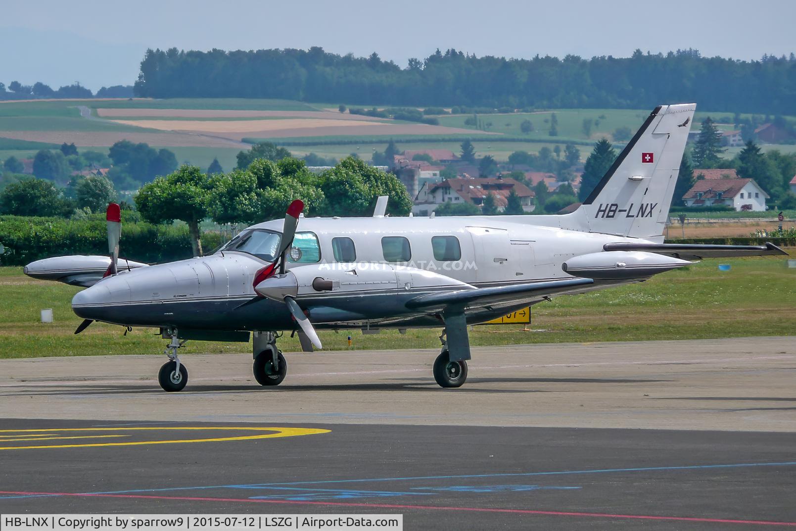 HB-LNX, 1982 Piper PA-31T2 Cheyenne IIXL C/N 31T-8166050, Parked for the night at Grenchen. HB-registered from 1083-07-21 until 2022-05-13
