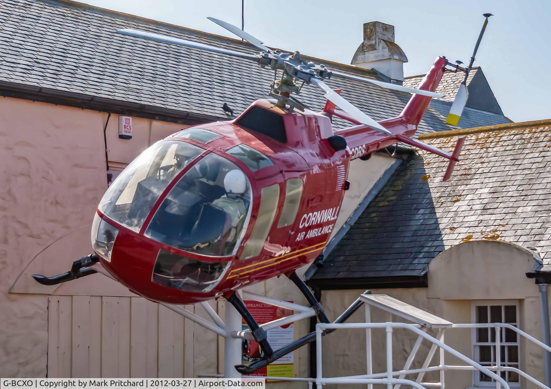 G-BCXO, 1973 MBB Bo-105D C/N S.80, On display at Lands End visitor centre, Cornwall, UK