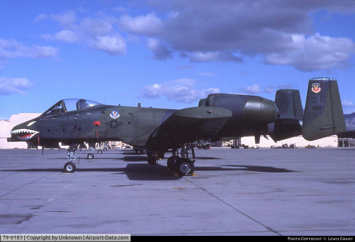 79-0183, 1981 Fairchild Republic A-10A Thunderbolt II C/N A10-0447, 79-0183 on the ramp at Nellis AFB during Red Flag (circa 1984)