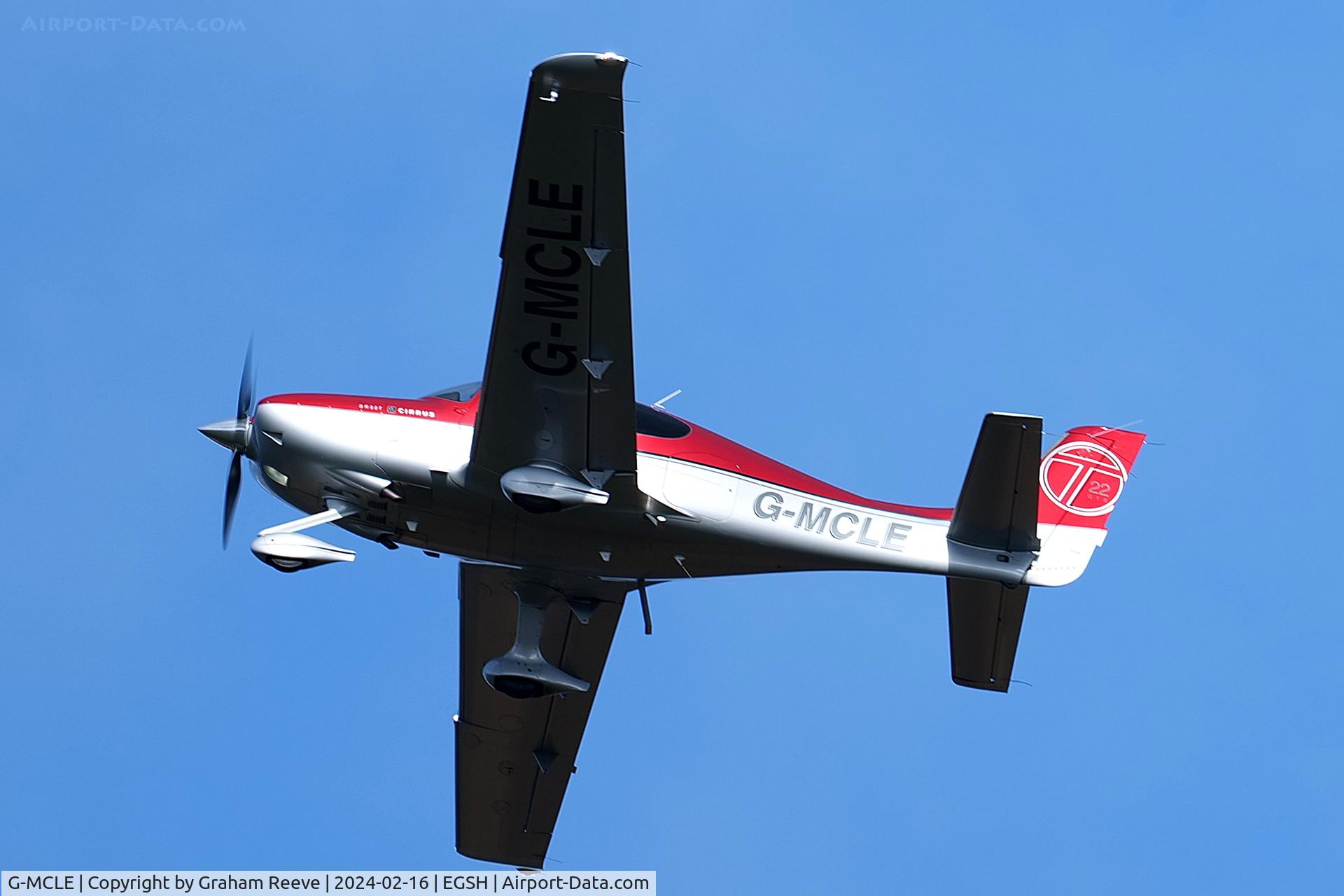 G-MCLE, 2011 Cirrus SR22T C/N 0177, Over head at Norwich.