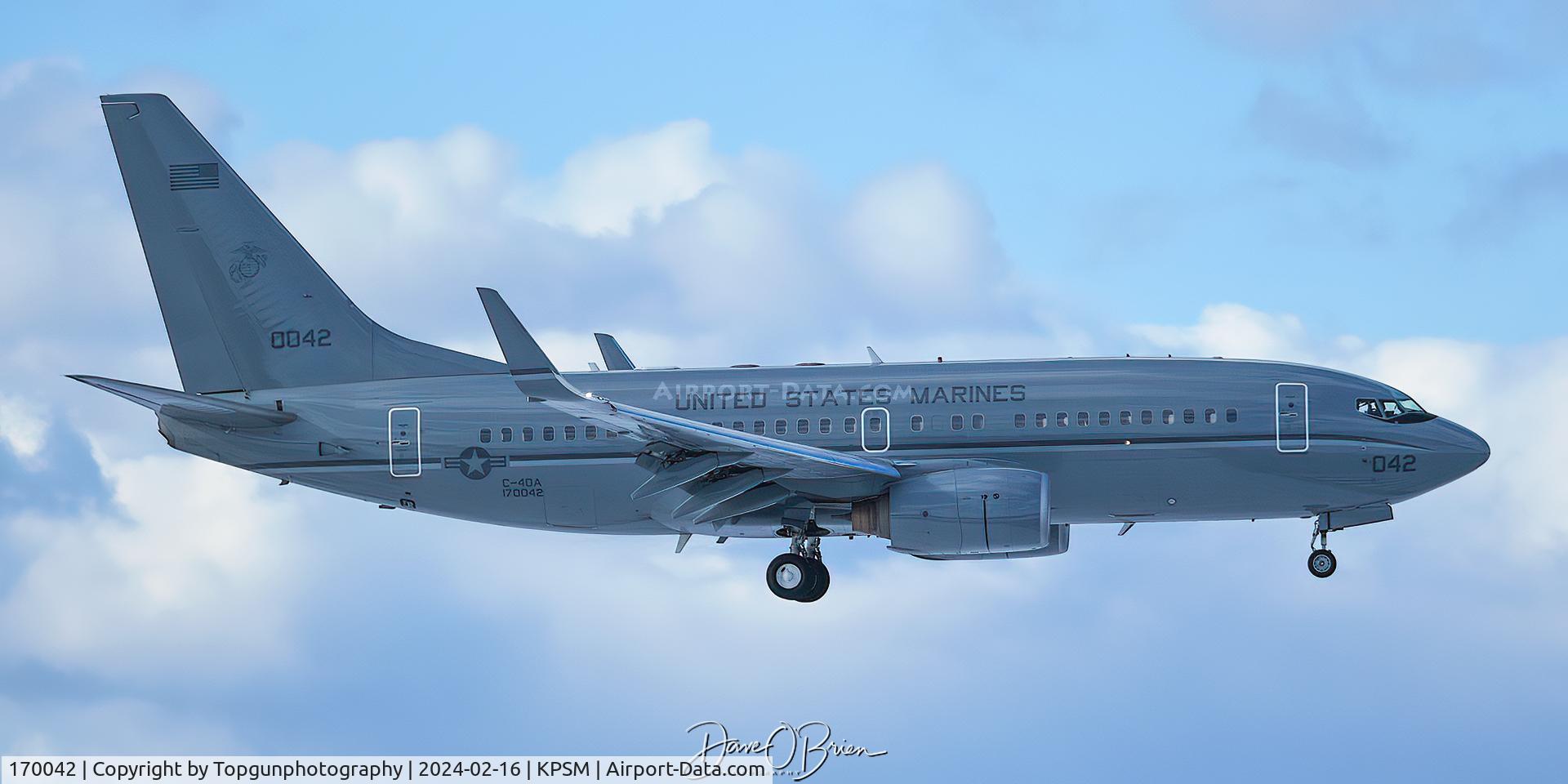 170042, Boeing C-40 C/N 30185, RUNNER04, the 2nd Grey Clipper for the Marines landing at Portsmouth