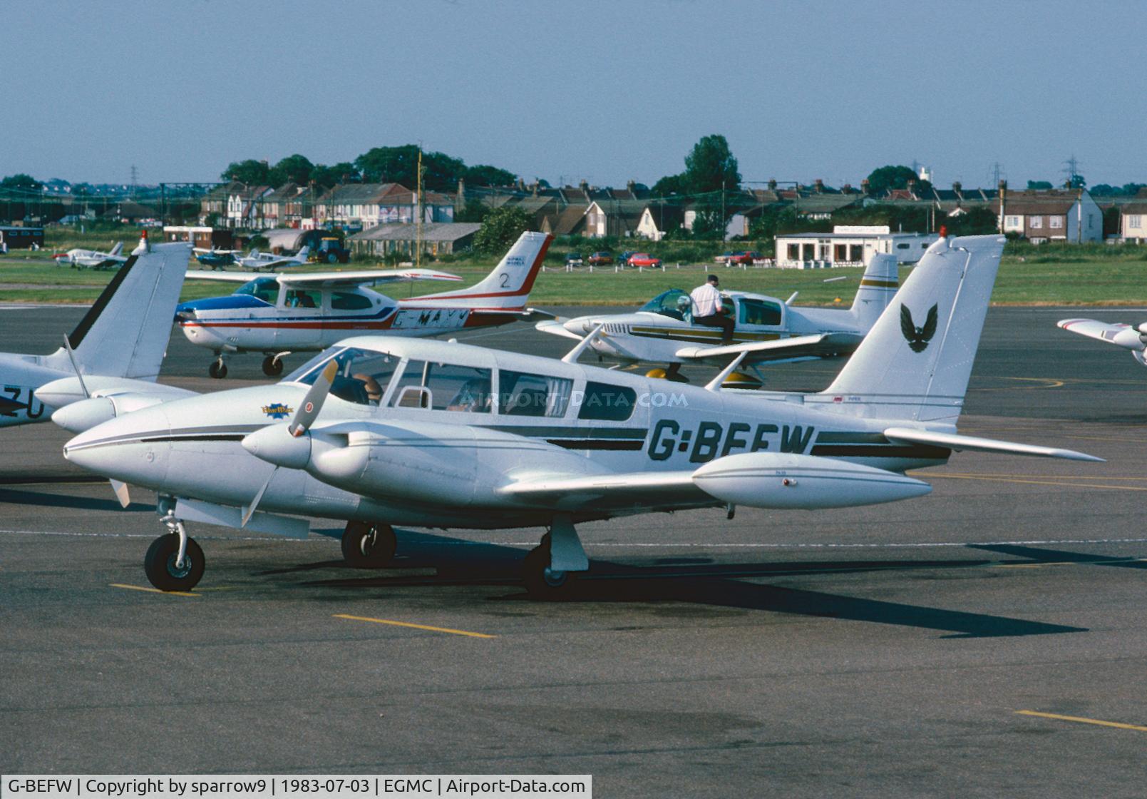 G-BEFW, 1971 Piper PA-39 Twin Comanche C/R C/N 39-91, Seen on our stopp-over at Southend. Scanned from a slide.